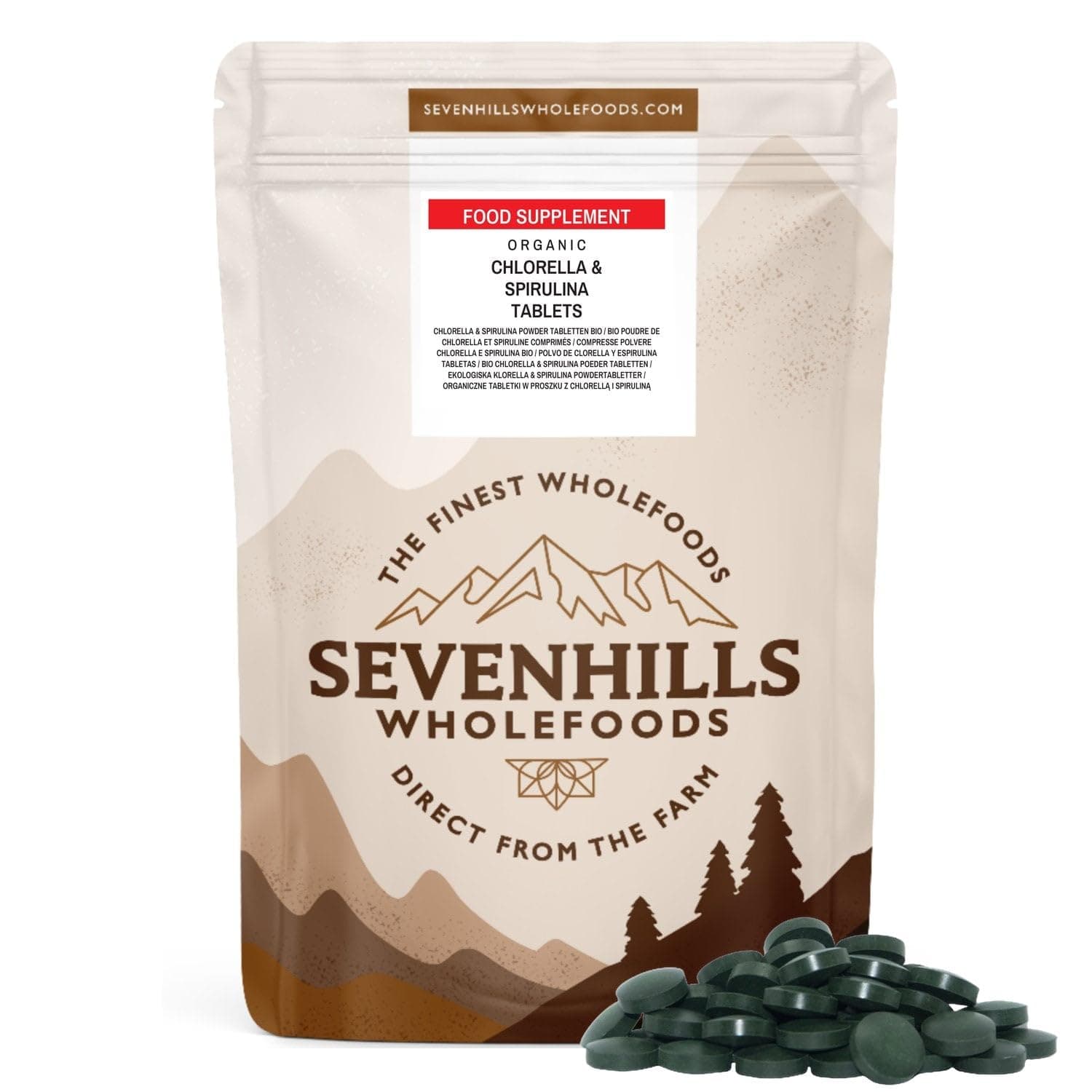 Sevenhills Wholefoods Organic Chlorella & Spirulina Tablets 500mg, Pack of 2000, 1kgEU OrganicSoil AssociationSoil AssociationSoil Association