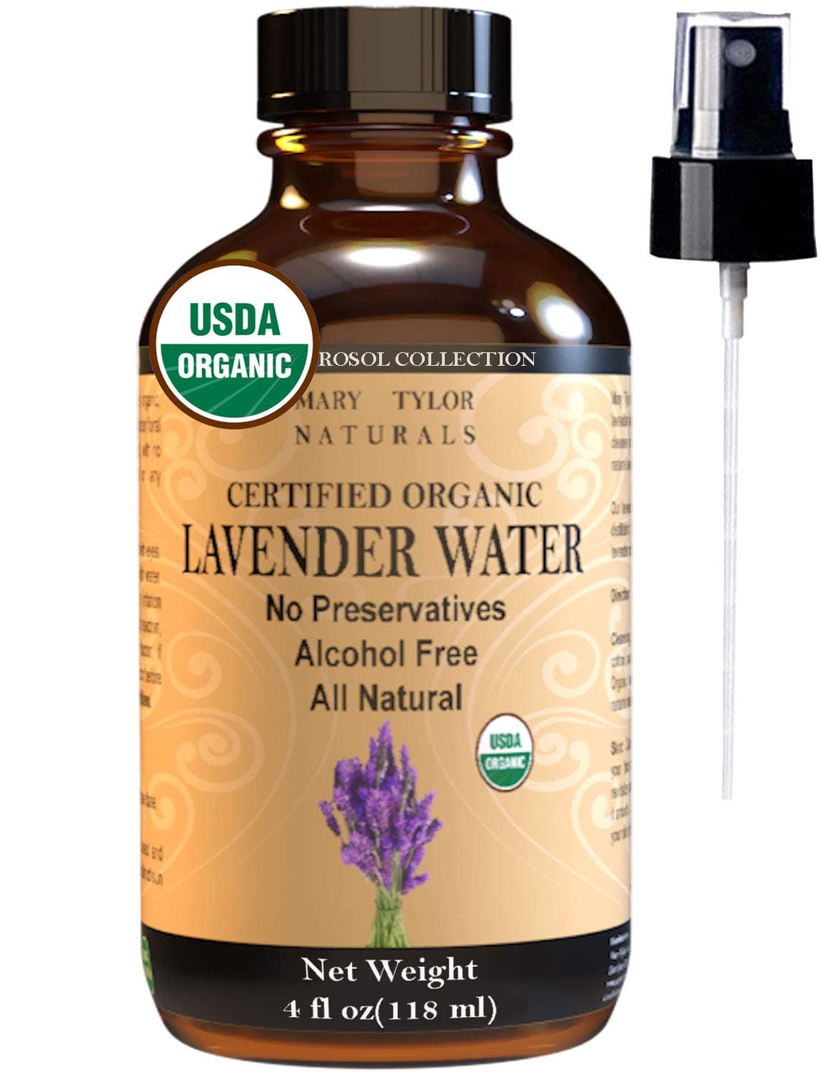 Organic Lavender Water Toner (4 oz), USDA Certified Hydrosol, Pure and Natural Skin & Facial Toner Spray by Mary Tylor Naturals