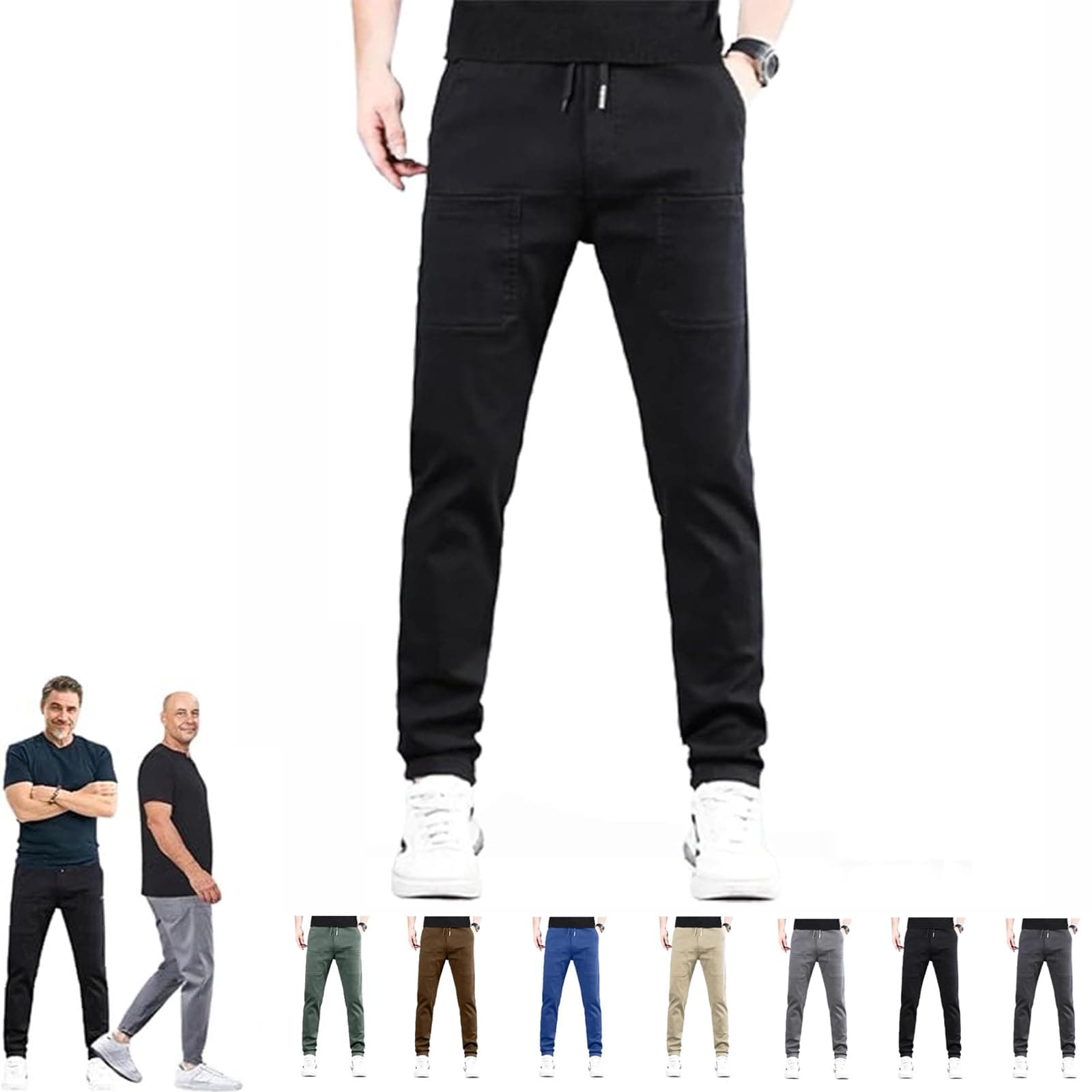 Acegents Cargo Pants, Acegents Mens Pants, Acegents Multipants - High Stretch Multi-Pocket Cargo Pants-Black||XL