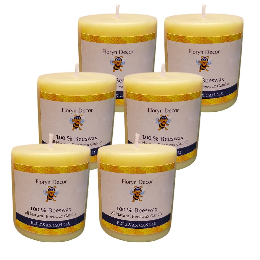 Floryn Decor® Beeswax Pillar Candle | Natural Beeswax Candle | Size 2 by 2 | Unscented | Set of 6