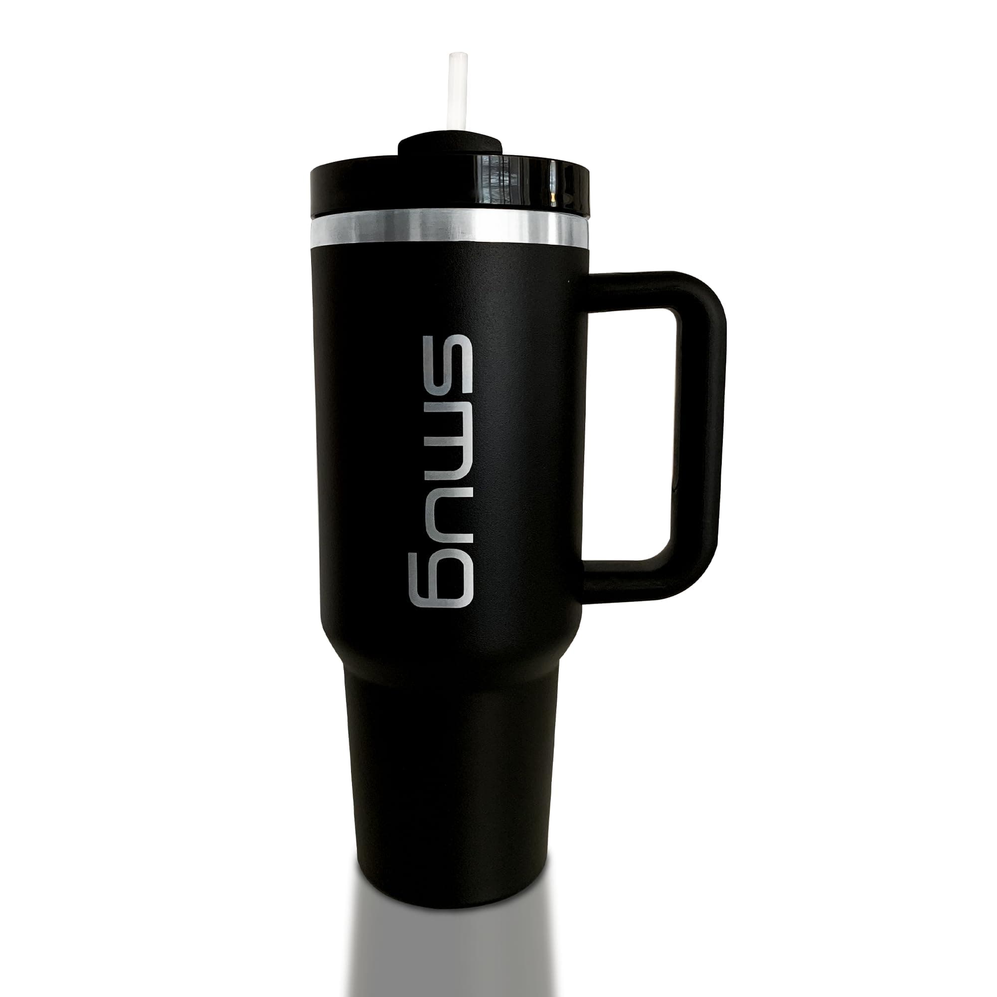 Smug Tumbler with Straw Lid and Handle 40oz/1.2L - Stainless Steel Vacuum Insulated Cup, Travel Mug Suitabled for Hot and Cold Beverages, Insulated Large Coffee Cup (Black)
