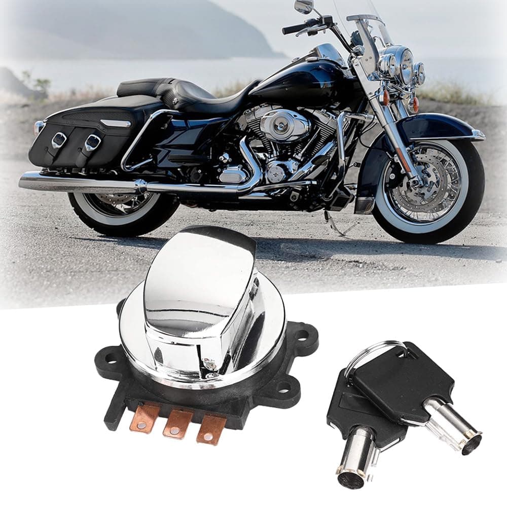 Letgoing motorcycle ignition switch with 2 round keys, ignition lock starter switch durable zinc alloy, compatible for Road King Fat Boy Wide Glide Softail Heritage FLSTC 96, FLSTF 96 2007-2010.