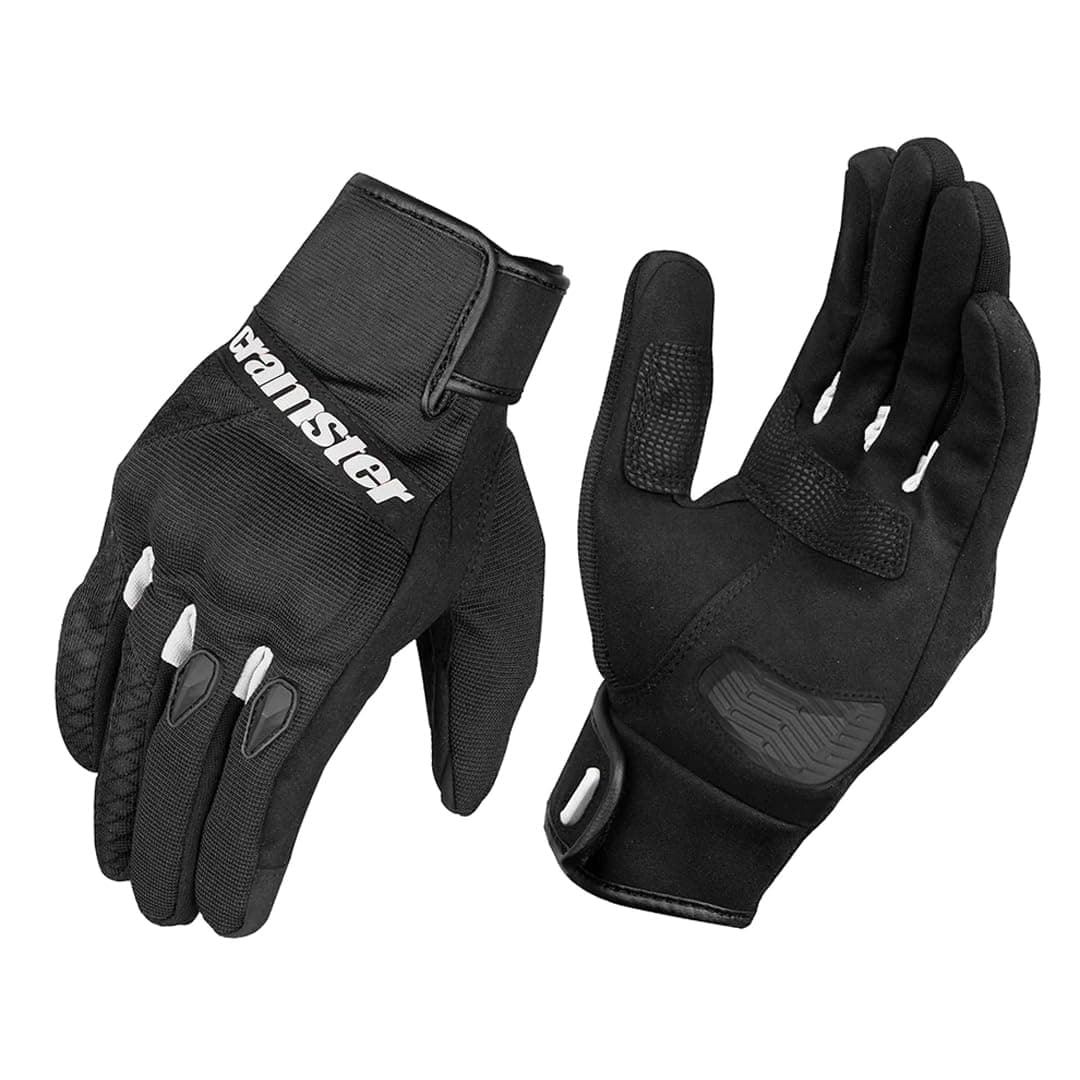 Cramster Flux SP Gloves - Cuff Length Motorcycle Riding Gloves | Impact Protection | Abrasion Resistance I Scaphoid Protection - Black White, 2XL, Motorcycle Racing, Polyester