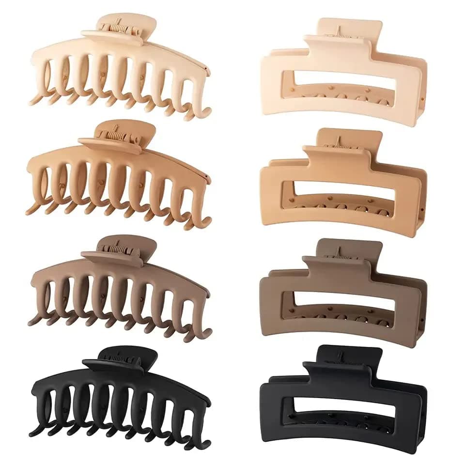 Click Clack Hair Claw Clips for Women & Girls, 4.3 Inch Non-Slip Barrettes, 8 Pieces Large Matte Butterfly Hair Clips for Thick Hair, Strong Hold Jaw Clips for Bathing & Cooking (Style A)