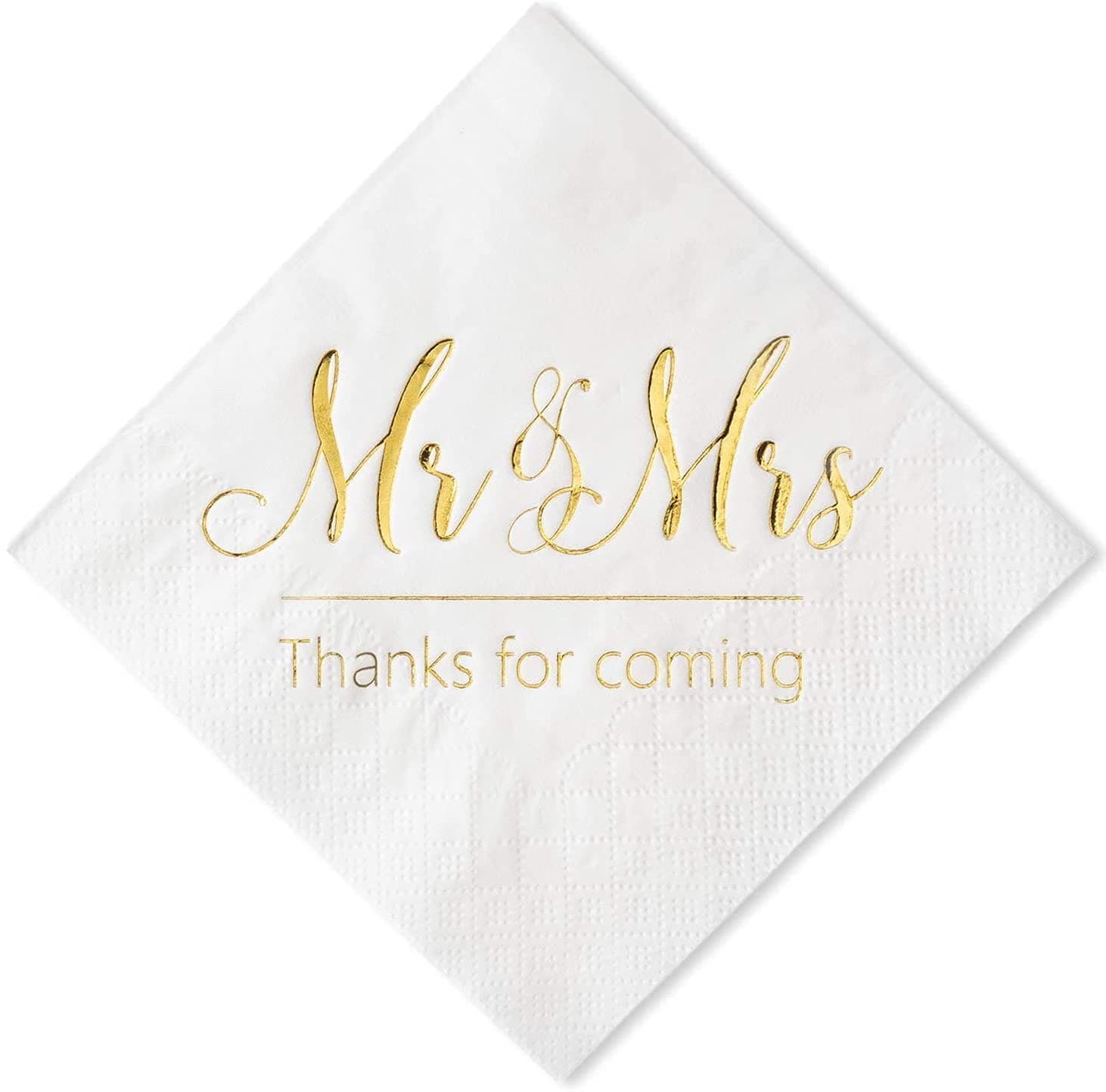 Wedding Napkins Mr Mrs Gold Cocktail Beverage Dessert Napkins for Wedding Shower Engagement Party Decorations, 100 Pcs, 3-Ply