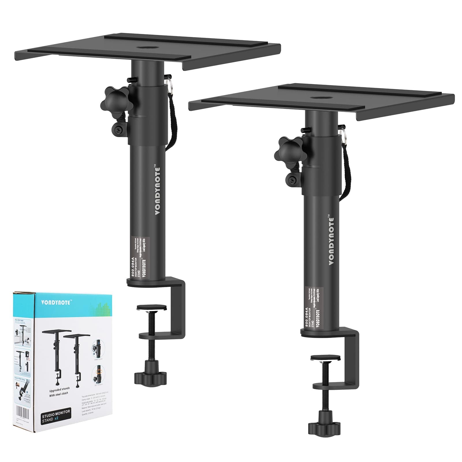 Set of 2 Studio Monitor Stands Desktop Speaker Stands Height Adjustable 12" to 18" Speaker Stands with Desk Clamp