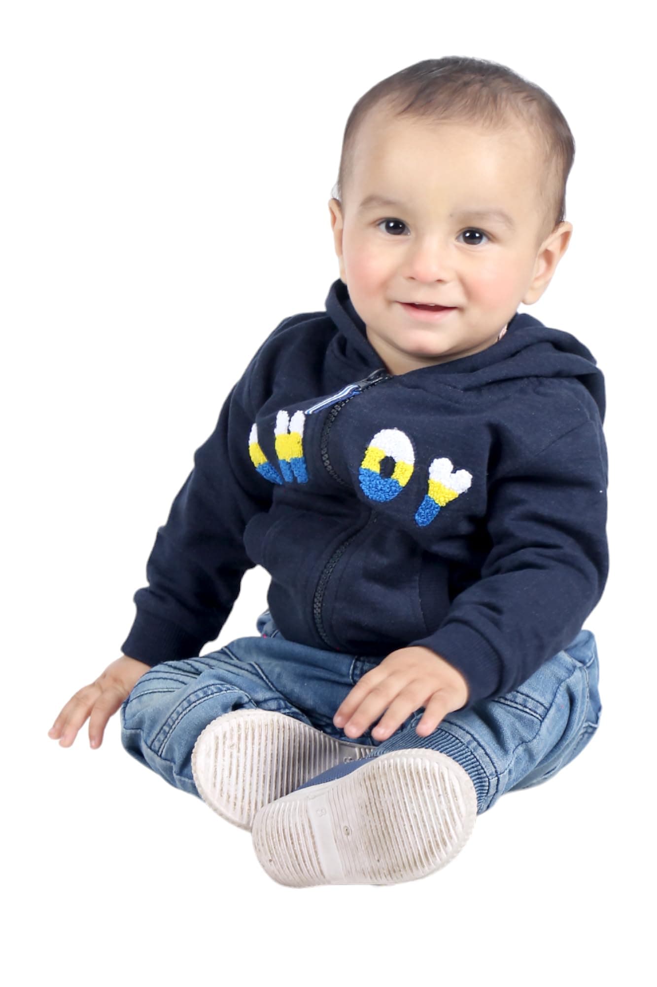 BrinkFull Sleeve Round Neck Zipper Hoodie for Baby Boys (Style - LVA11) DarkBlue