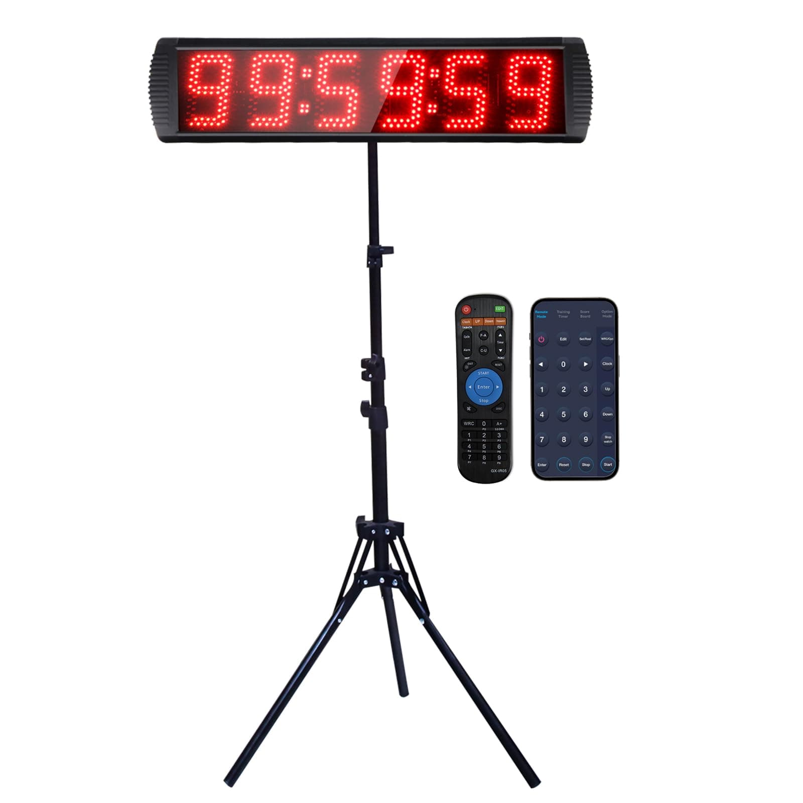 - Portable 5'' High 6 Digits LED Race Clock with Tripod for Running Events, Countdown/up Digital Race Timer, 12/24-Hour Clock,LED Stopwatch by Remote Control