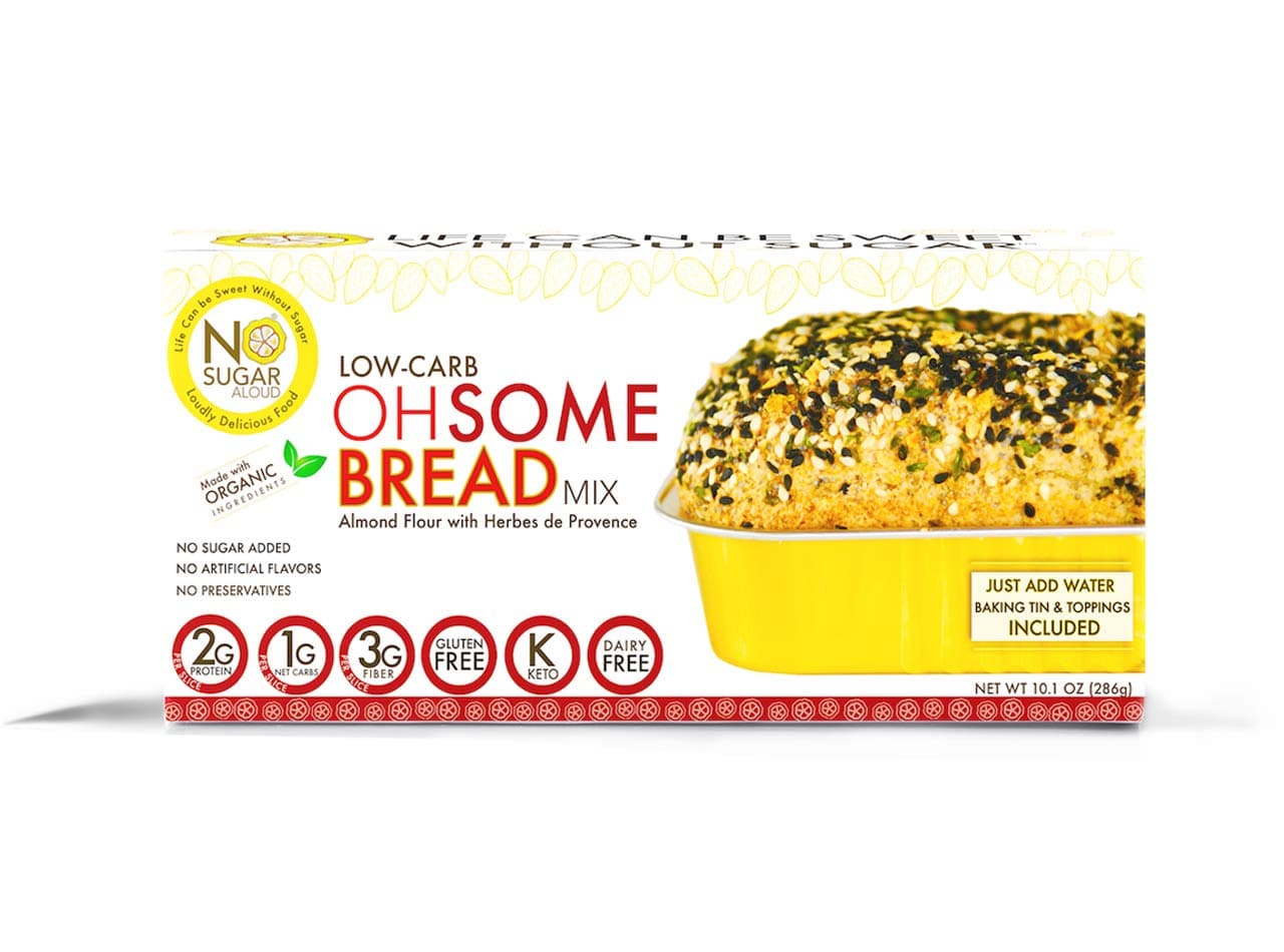 Low Carb Herbes de Provence OhSome Bread Mix, Plant-Based Keto Bread Mix, High Protein & Fiber, No Artificial Flavors, Gluten-and-Dairy-Free & Paleo-Friendly, No Added Sugar, 10.1 oz - No Sugar Aloud