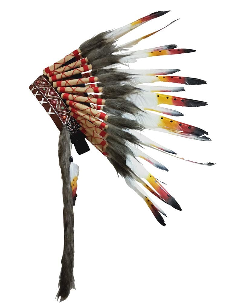 LWINGFLYER Feather Headdress - Native American Indian Style Headwear 15.53-17.71inch (Brown)