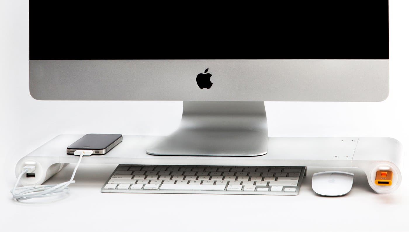 Smart Monitor Stand with Six USB Ports Hub and Keyboard Storage Space - White TWO-PACK DEAL