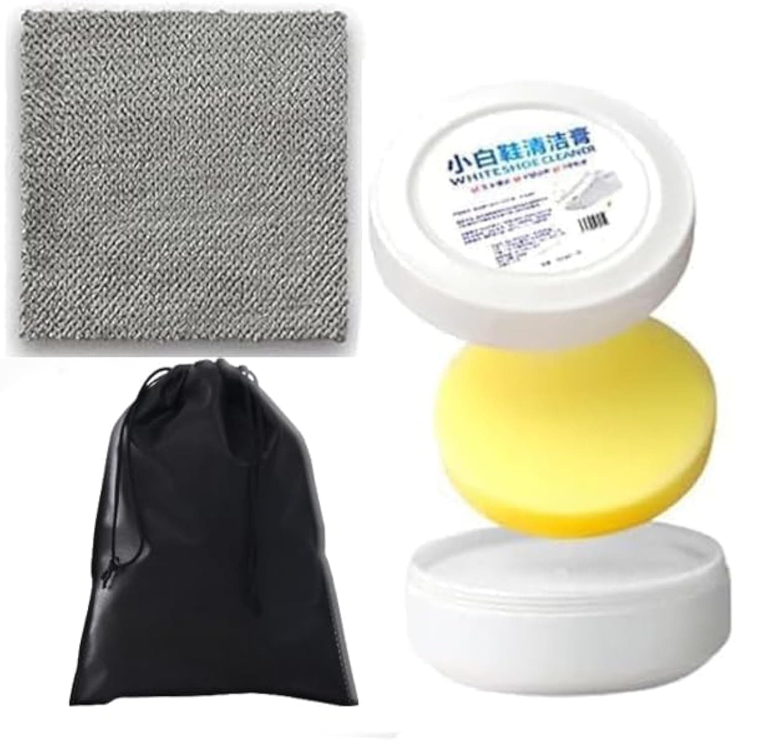 GenericShoe Cleane White Shoe Clean Kit, 3pc Multi-Functional Cleaning & Stain Removal Cleaner Rinse-Free Cleaning Shoe Clean Kit with Bag, Wiping Cloth, Sponge, 120G Cleaner For Shoes (A)