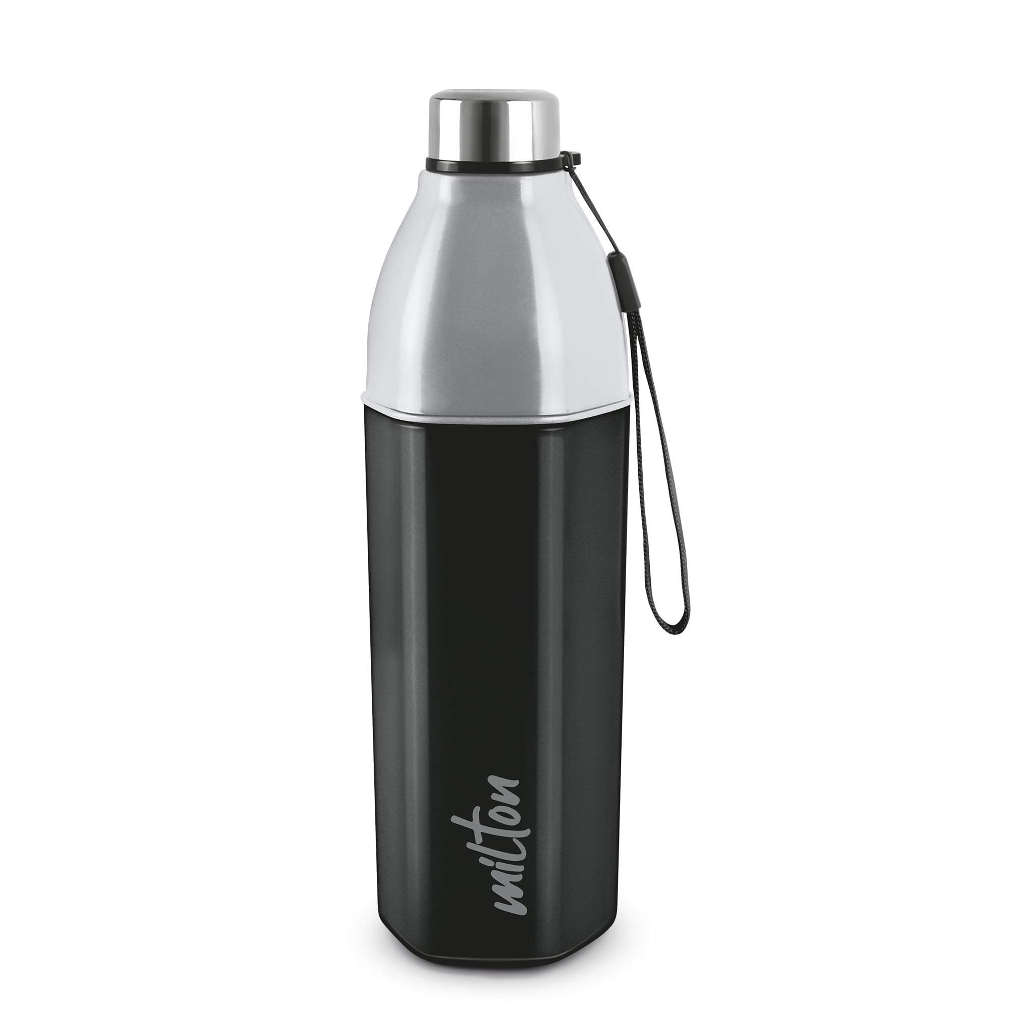 MILTON Plastic Kool Hexone 600 Insulated Water Bottle, 465 Ml, Black Leak Proof Easy Grip Bpa Free Easy to Carry Odourless