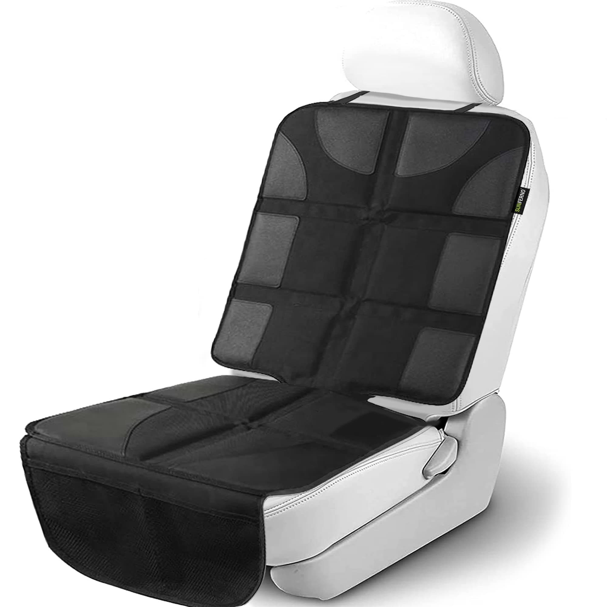 Sunferno Car Seat Protector - Protects Your Car Seat from Baby Car Seat Indents, Dirt and Spills - Waterproof Thick Padded Protector to Keep Your Auto Upholstery Looking New - with 2 Storage Pockets
