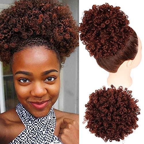 GX Beauty Curly Hair Ponytail Afro Puff Drawstring Ponytail African American Short Kinky Curly Warp Drawstring Puff Ponytail Hair Extensions(#33)