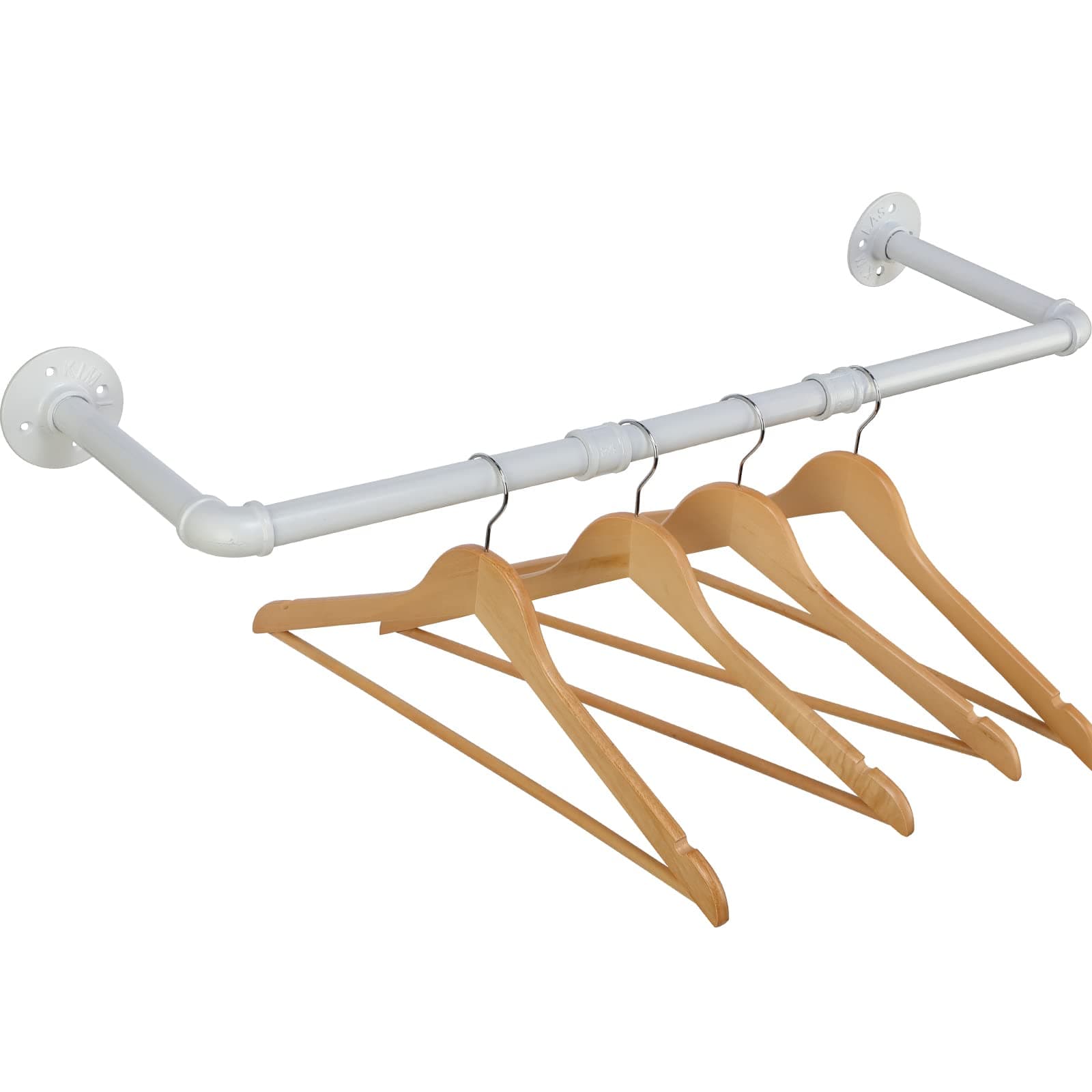 Heavy Duty Iron Pipe Clothing Rack, 70cm Adjustable Metal Garment Tidy Rail Wall Mounted, Clean White Vintage Steel Rod Wardrobe Storage Hanging Bar 20cm Deep