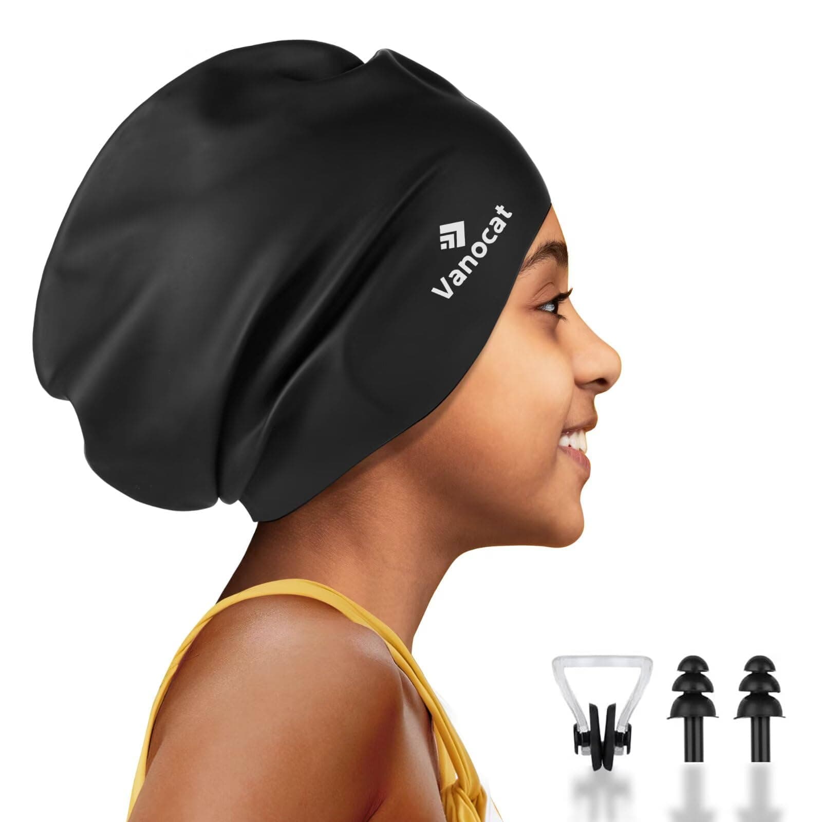Kids Extra Large Swim Cap for Long Hair, Waterproof Silicone Swimming Caps for Boys Girls Children Youth Teen, Large Swim Hat for Long Thick Curly Hair & Dreadlocks Braids Weaves Afro Hair