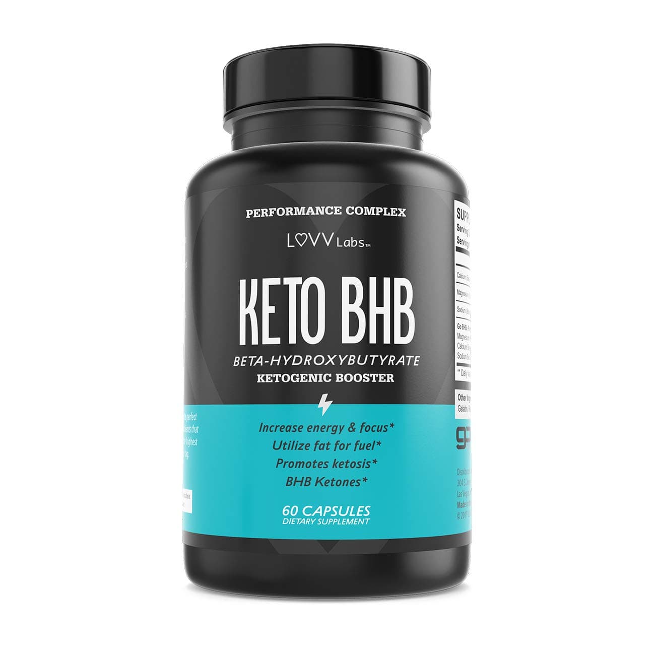 LUVV BHB Salt Keto Pills Exogenous Ketones - Ketosis Support Supplement - Use Fat for Fuel & Manage Cravings on Ketogenic Diet - 60 Capsules