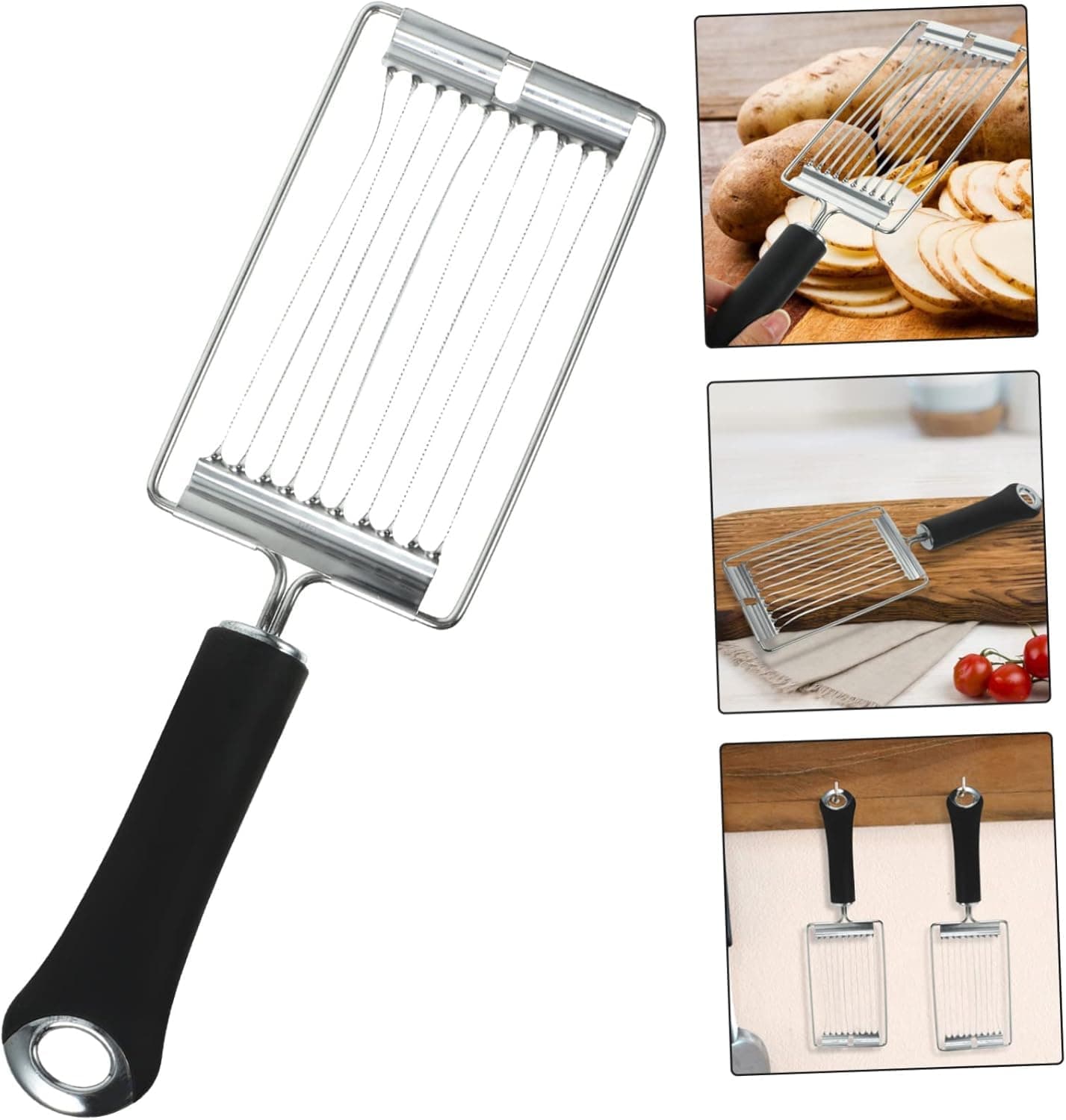 Meat Cutter Stainless Steel Tomato Slicer Fruits Cutter Cheese Boiled Egg Ham Tomato Serrated Slicing Knives with Handle for Kitchen Food Cutting Tool