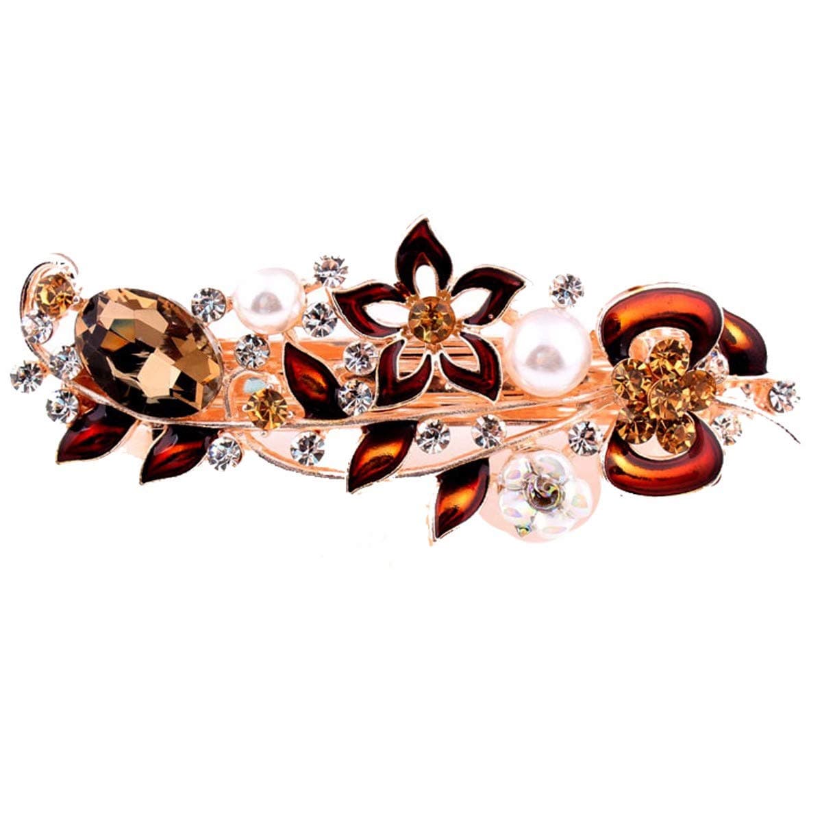 AdorabFitting Rhinestone pearl hairpin crystal hairpin hairpin horizontal clip hair accessory coffee color