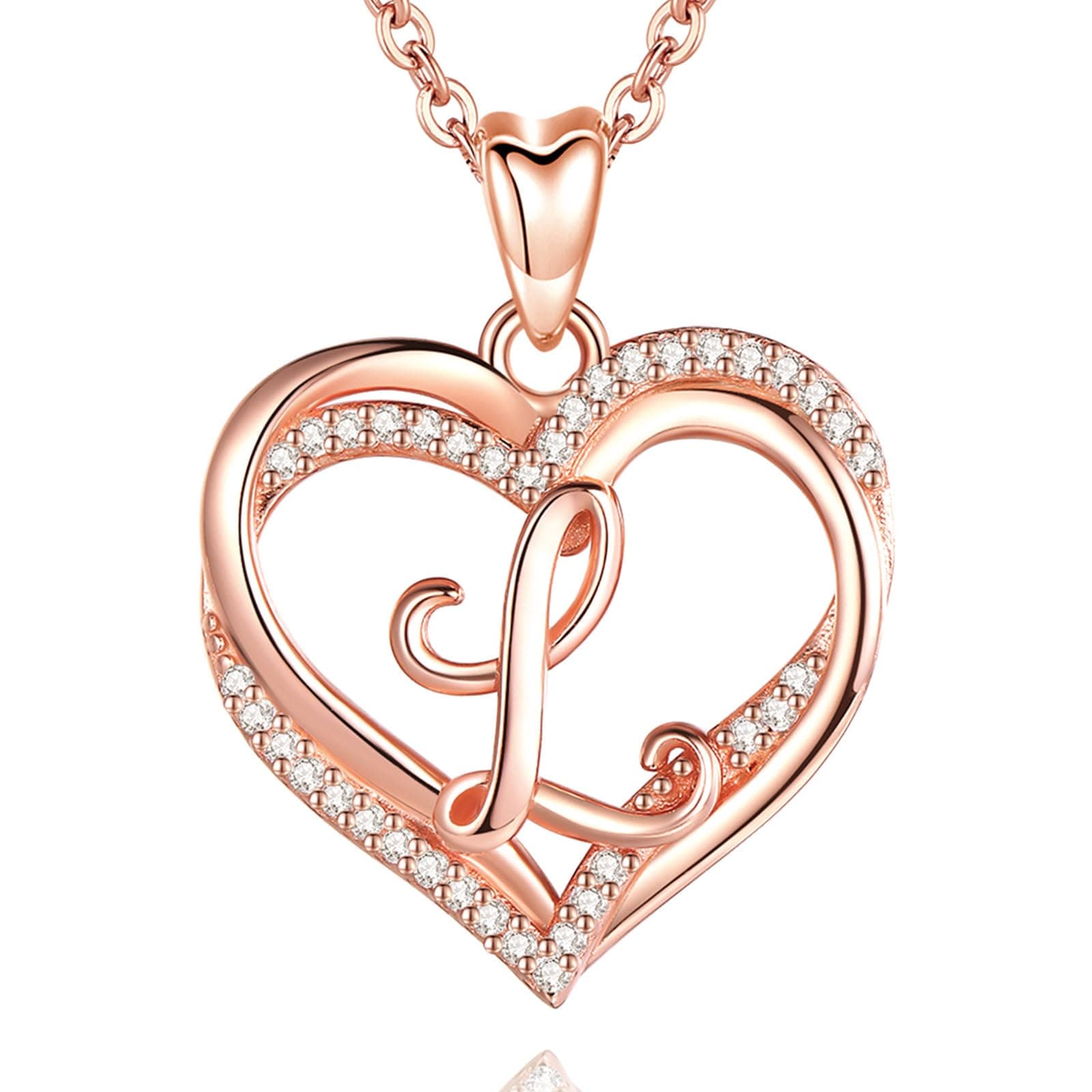 Heart Pendant Necklace Letter A-Z Alphabet Capital Jewelry Double Heart Initial Necklaces Cubic Zirconia CZ for Women Romantic Gifts, 20 Inch Chain