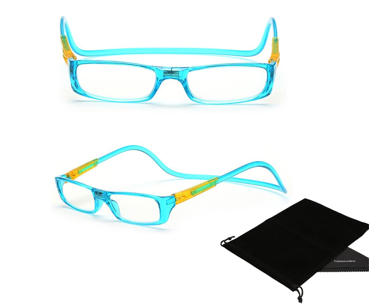 TOPSTARONLINE Multi-Color Adjustable Magnetic Reading Glasses from +1.00 to +4.00 Diopters (+2.00, Blue)