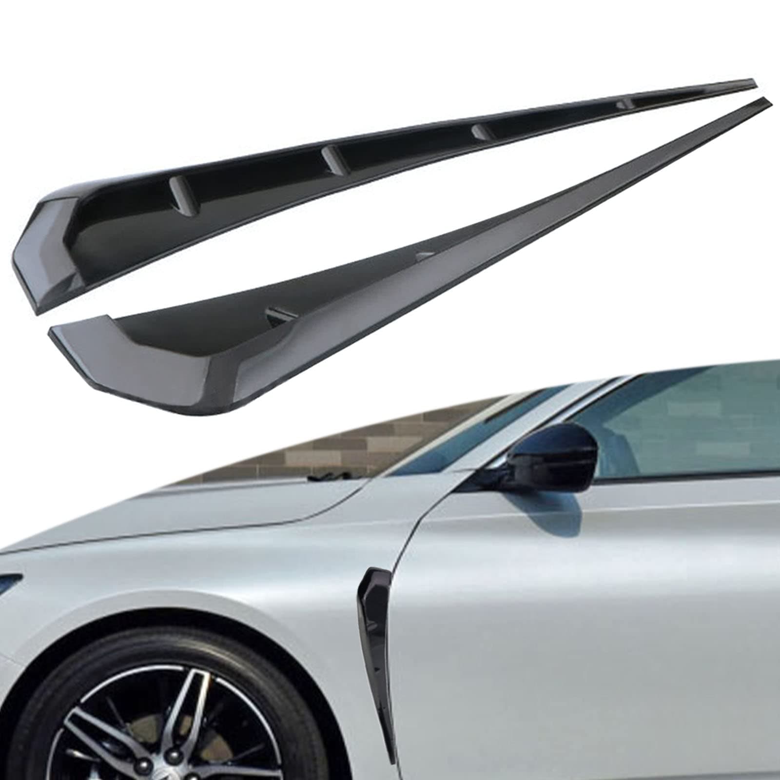 2PCS Car Fender Vents Sticker, 16.1 Inch Car Side Fender Vent Spoiler Trim Cover Accessory, ABS Glossy Black Appearance Decal, Auto Universal Accessory