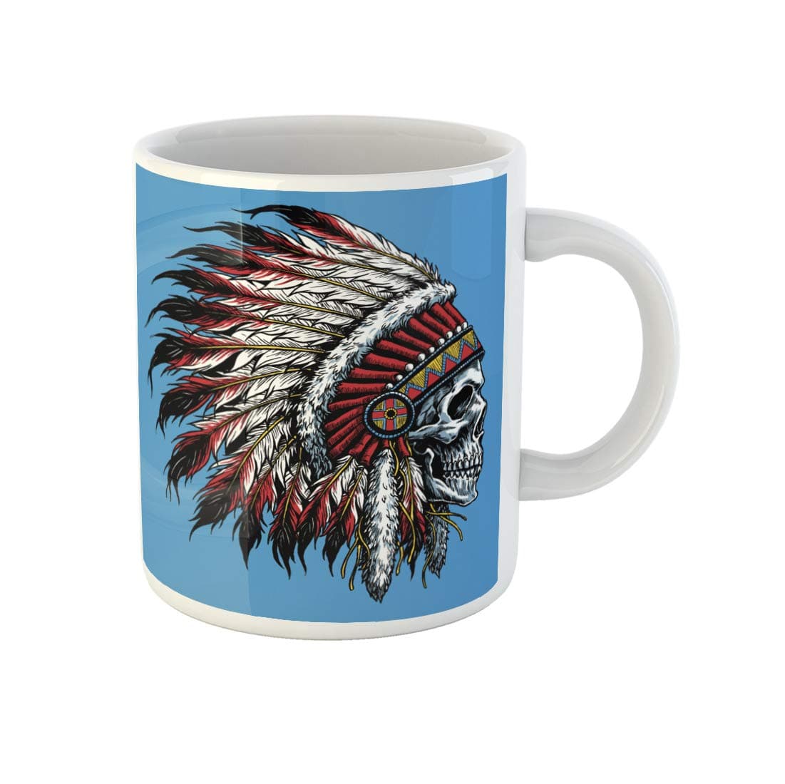 Coffee Mug Tattoo Indian Skull Skeleton Warrior Tribal Vintage Apache Head 11 Oz Ceramic Tea Cup Mugs Best Gift Or Souvenir For Family Friends Coworkers