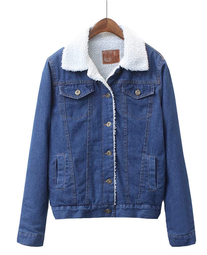 Denim Jackets Trendy XU Women Winter Boy Friend Style Fleece Lining Jean Outwear