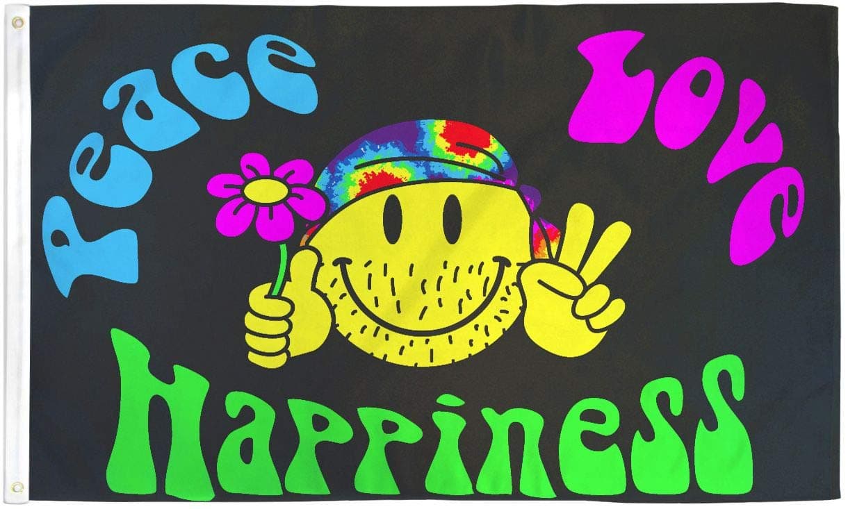 Peace Love and Happiness Flag Hippie Party Banner Sign Pennant New 3 x 5