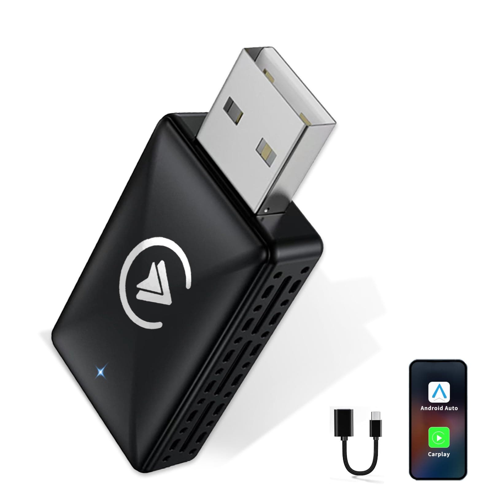 Embui Wireless Android Car and Carplay Wireless Adapter, Wireless 2 in 1 Stick Converts Wired Android Car/Carplay into Wireless, Suitable for Cars with AA and Carplay, USB C/A Cable Mini Version