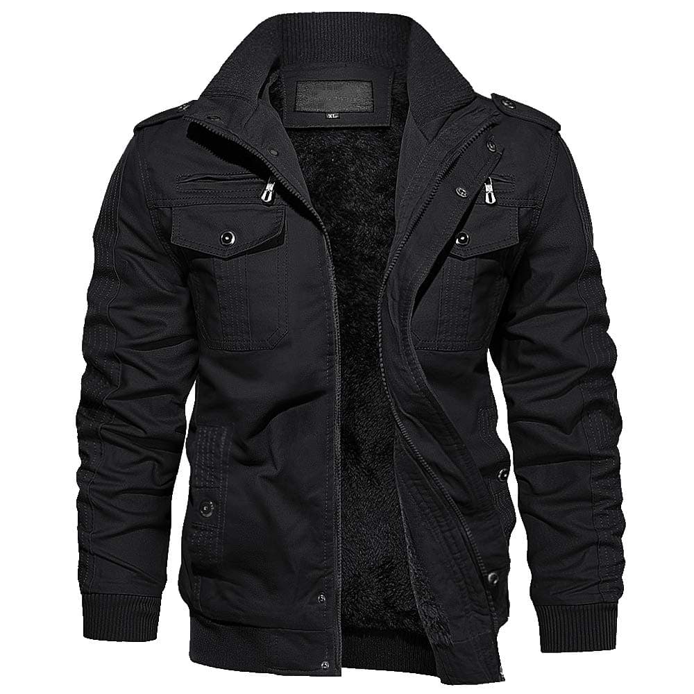 EKLENTSONMen's Thick Thermal Winter Jacket with Multi Pockets Zip Front Fleece Lined Military Jacket for Men