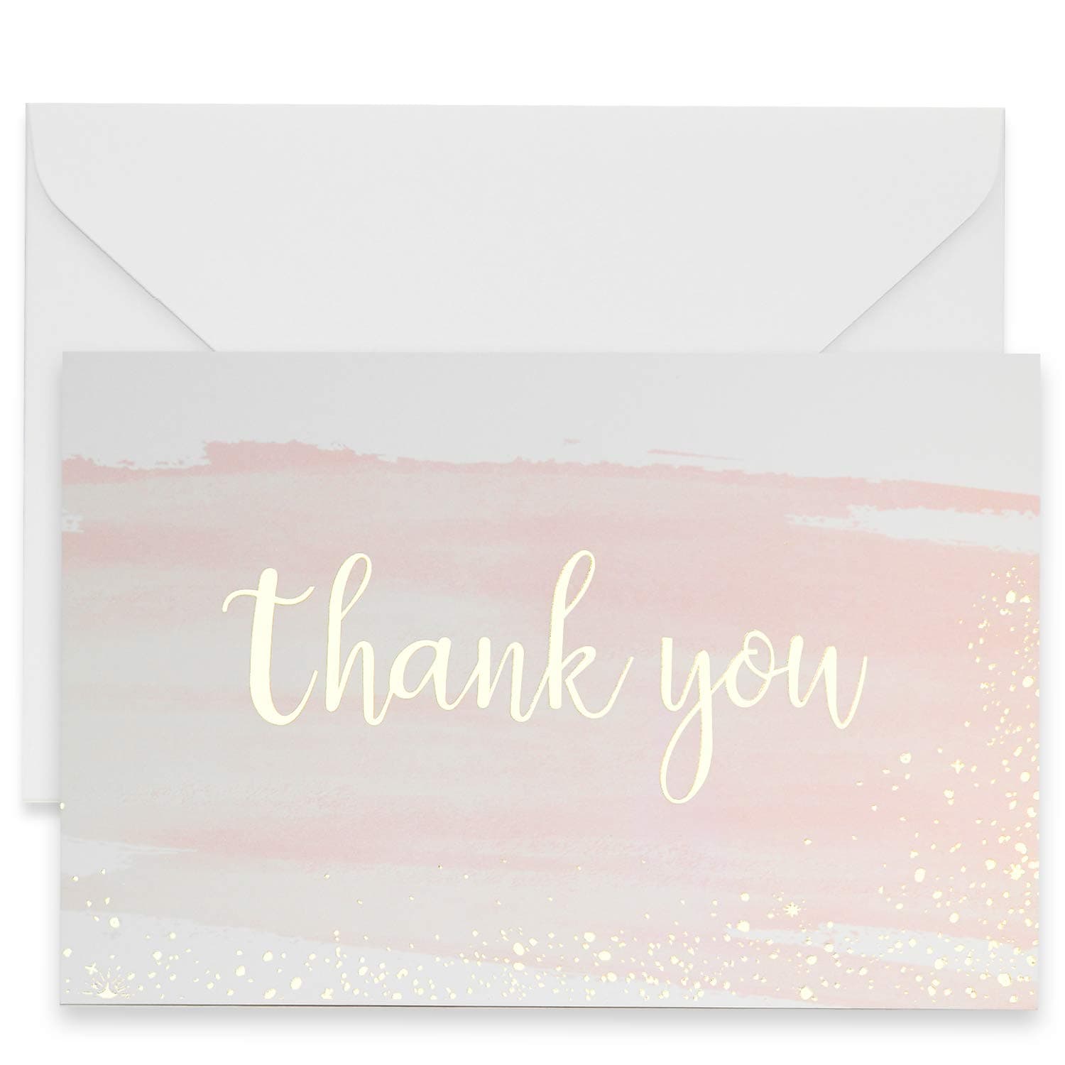 Thank You Cards Bulk - 48 Elegant Gold Foil Watercolor Thank You Blank Greeting Cards with Envelopes & Stickers for Baby & Bridal Shower, Wedding, Business - 6 x 8 Inches