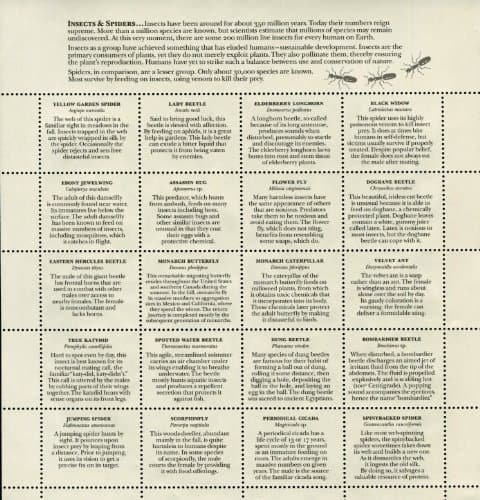 Insect & Spiders Sheet of Twenty 33 Cent Stamps Scott 3351