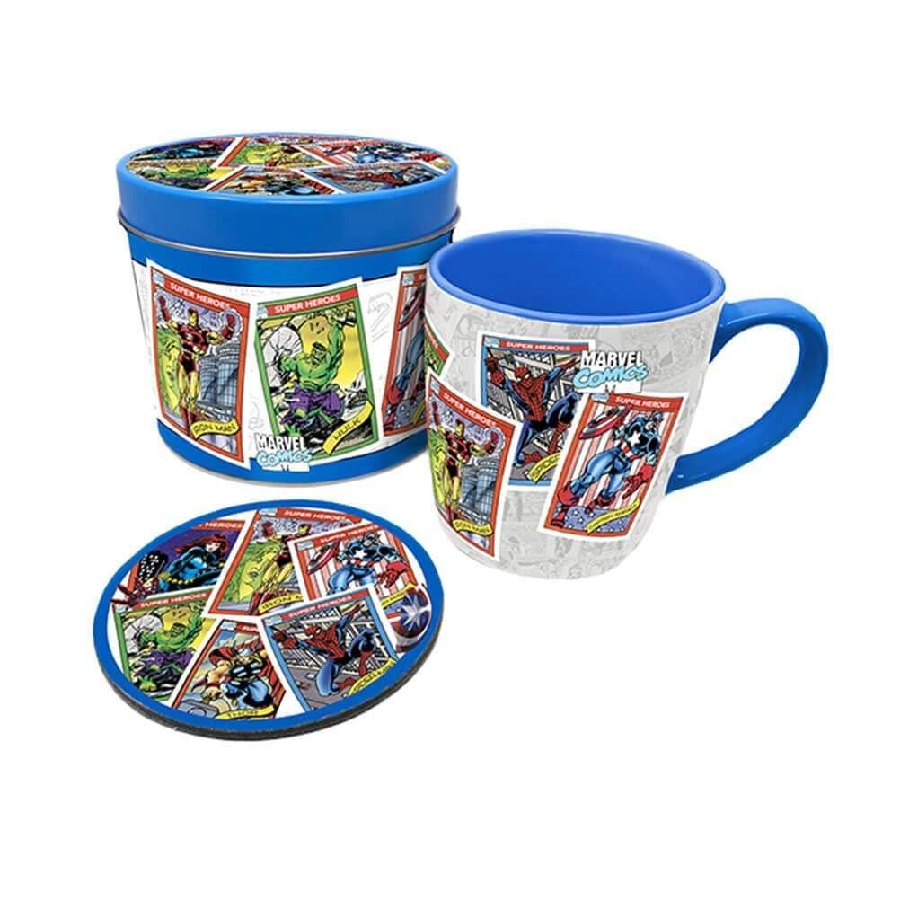 Pyramid International Marvel Collectors Cards Retro Mug and Coaster Set (One Size) (White/Blue)