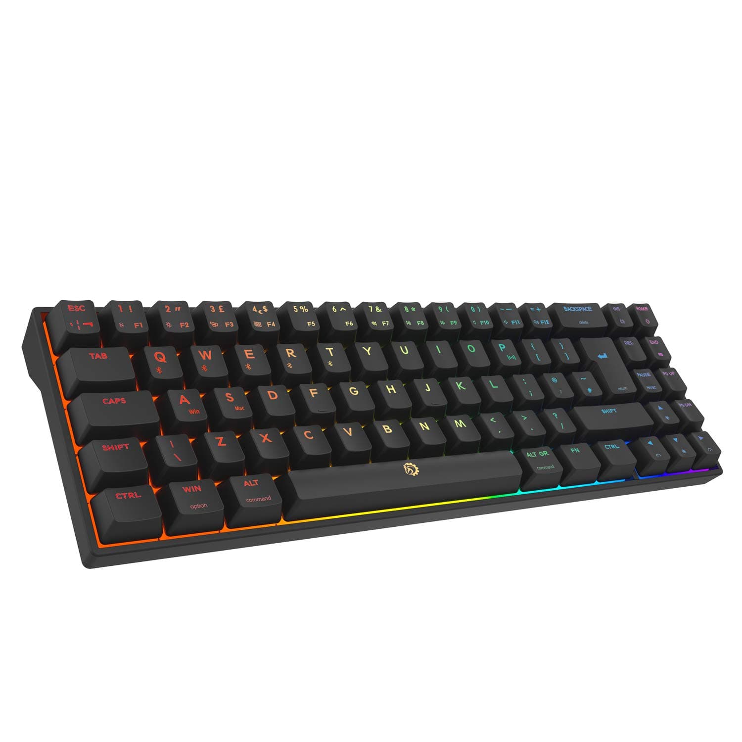 DREVO Calibur V2 PRO Bluetooth 5.1 Wireless RGB Mechanical Gaming Keyboard with Detachable USB-C Cable, Compatible with PC/Mac,72-Key Compact English UK Layout（Outemu Brown, Black）
