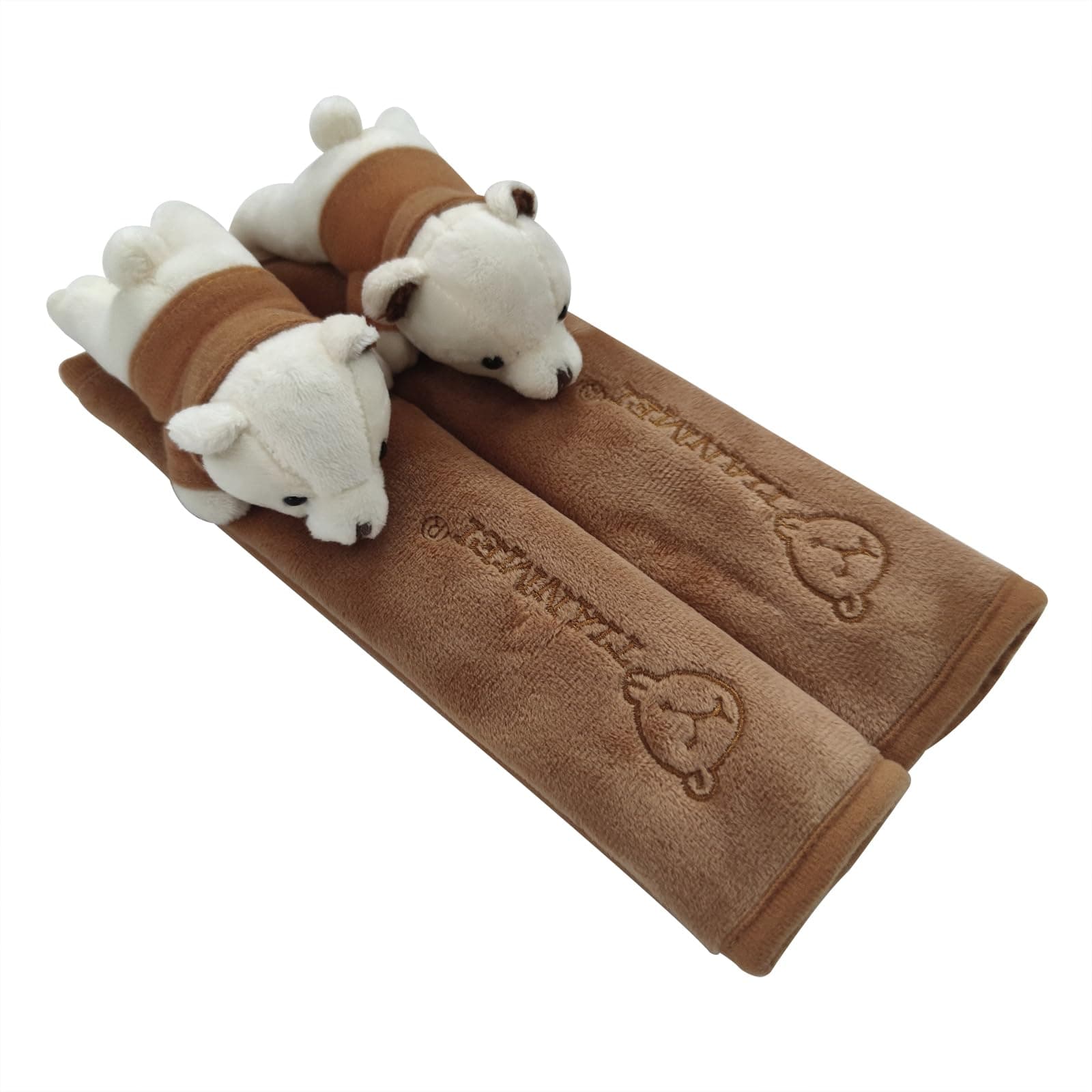Tianmei 2Pcs Bear Doll Styling Faux Suede Car Seat Belt Strap Cover Shoulder Strap Pad (Brown Color)