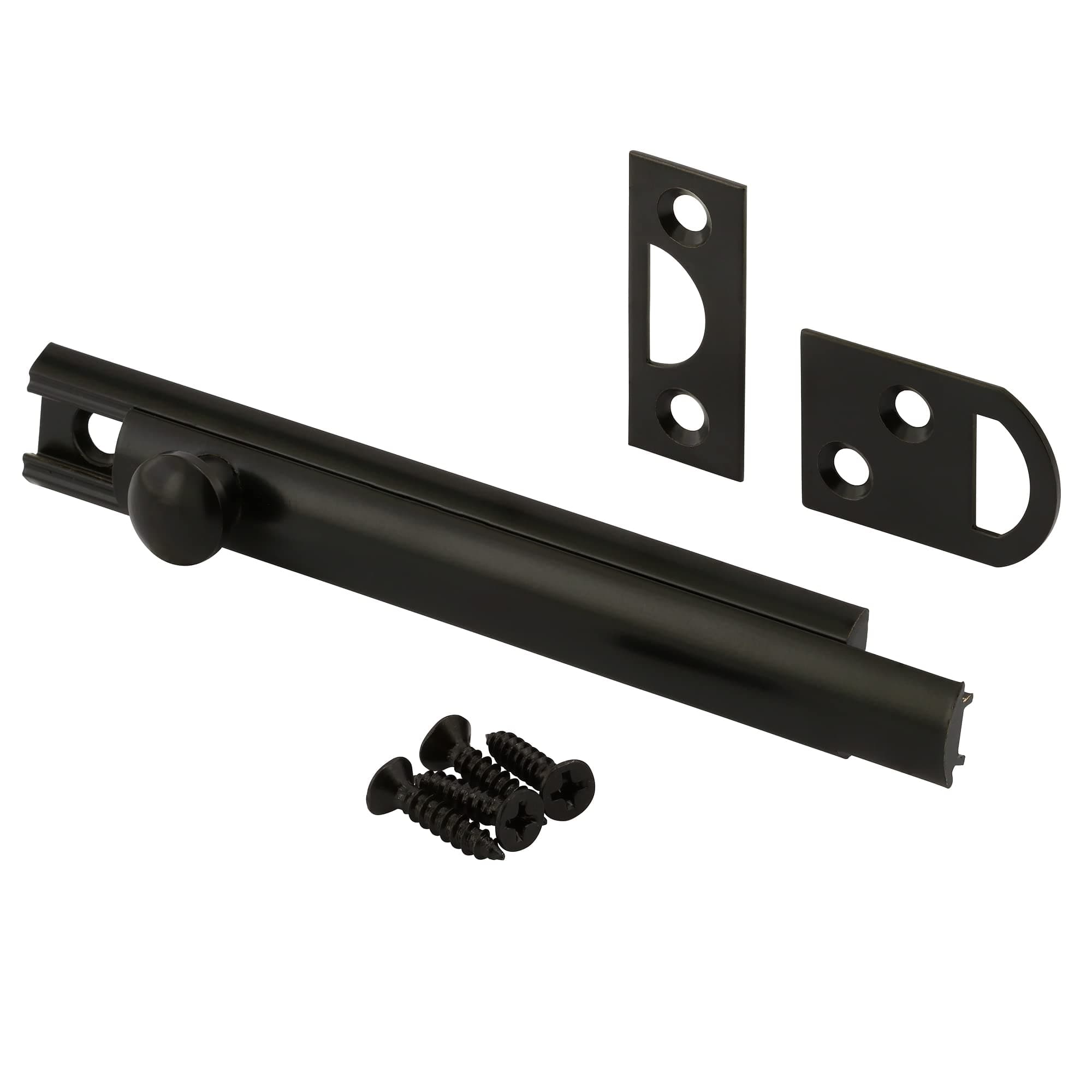 Prime-Line U 11448 Surface Bolt, 4 In., Solid Brass, Matte Black Finish (Single Pack)