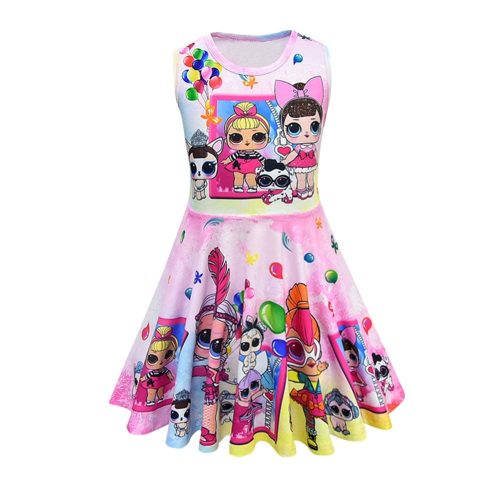 RUIXIAO MagJazzy Little Girls Casual Dress Sleeveless Digital Printing Pageant Party Gown Birthday Dress (5-6Years, Balloon Pink)