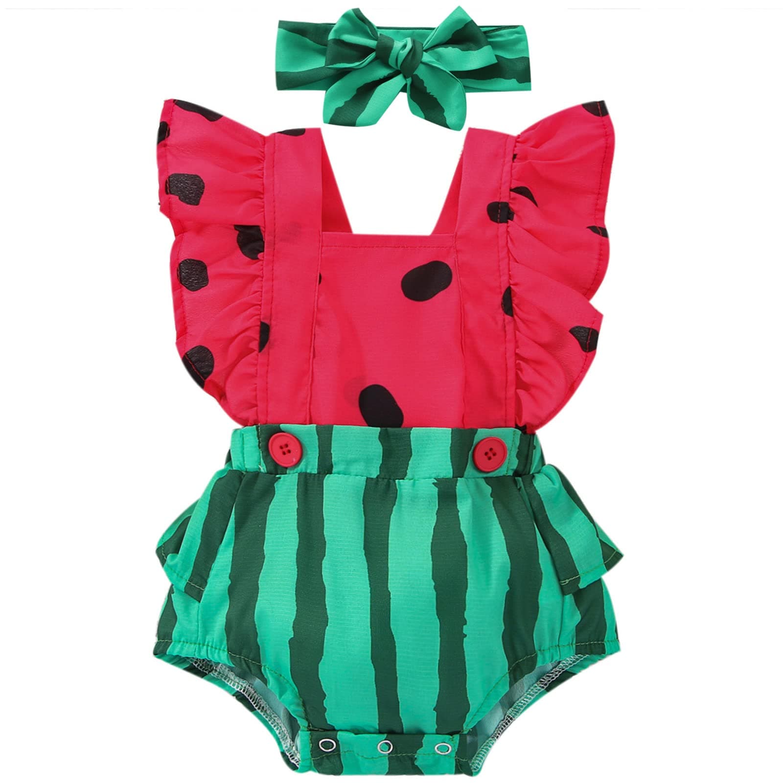 Baby Girl Summer Fruit Rompers Clothes Newborn Outfits Flower Ruffle Sleeveless Romper Overalls