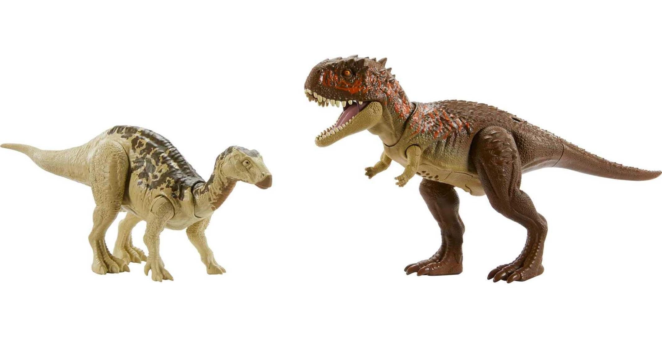 Jurassic World Survival Instincts Roarin' Battle Pack Set with 2 Action Figures, Roar Strikers Iguanodon & Skorpiovenator Dinosaur Toys