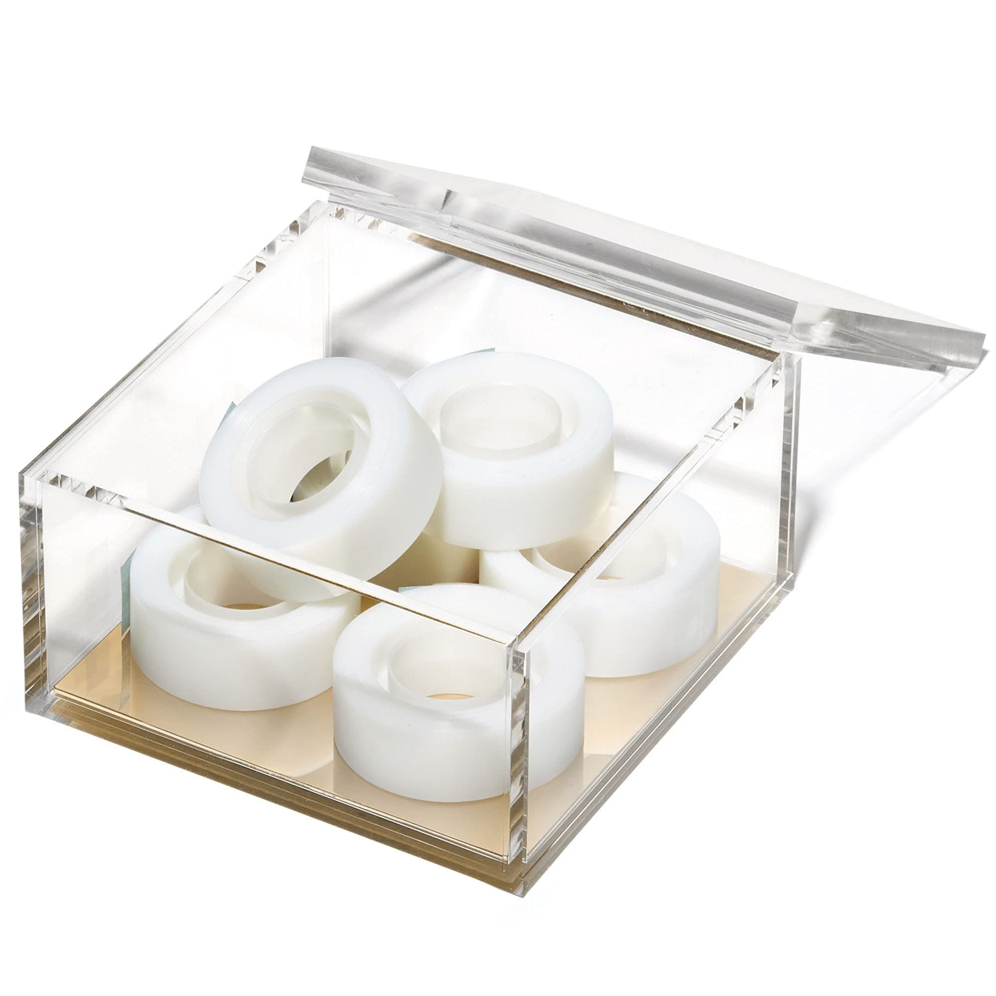 OfficeGoodsAcrylic Desk Organizer w/Gold Base – Functional & Elegant Odds & Ends Box for Display or Storage – Perfect for Home or Office, Kitchen, Bathroom Vanity, Curio Display - Large