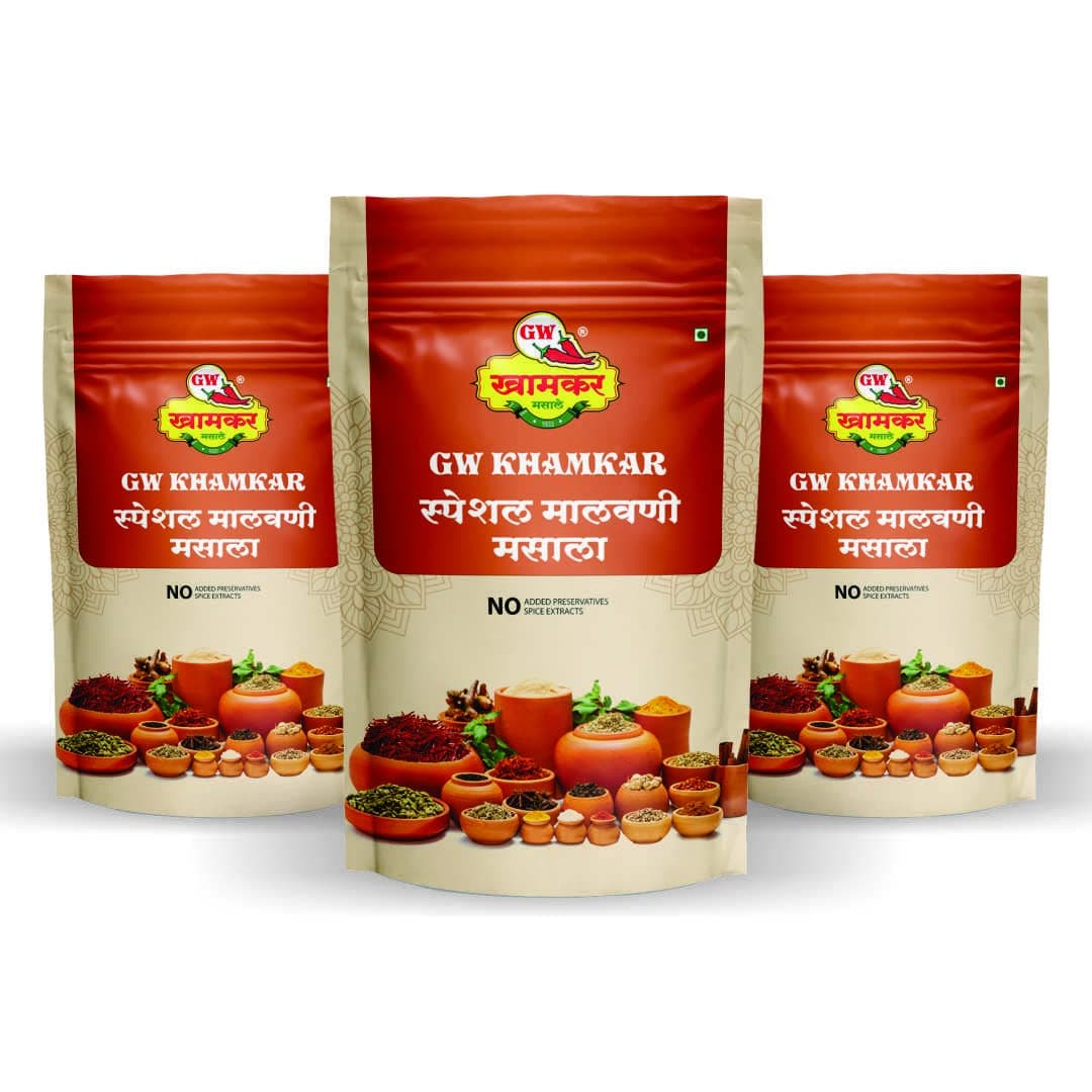 GW Khamkar Special Malvani (Malwani) Masala, Spices, Taste of 90 Years’ Experience, 28 Handpicked Ingredients, Coastal Age-Old Recipe, Zip Lock & Re-usable Pack, 750grams, Pack of 3 (250g Each*3).