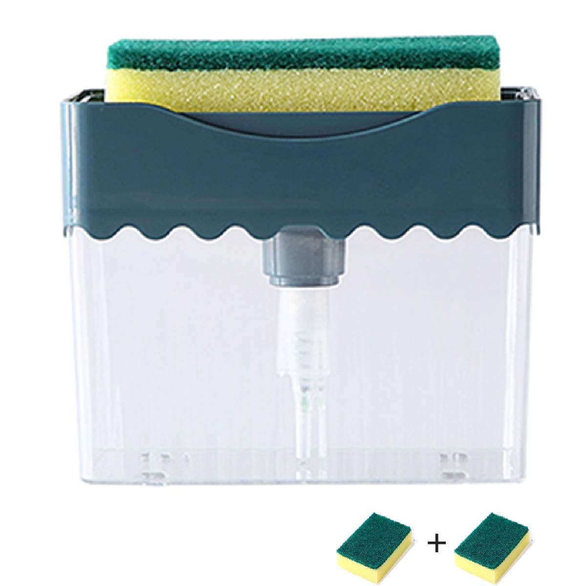 LunaBox Soap Dispenser for Kitchen with Sponge Holder (2 Sponge Included), 2 in1 Soap Pump Dispenser for Kitchen Sink Dish Washing (Dark Green)