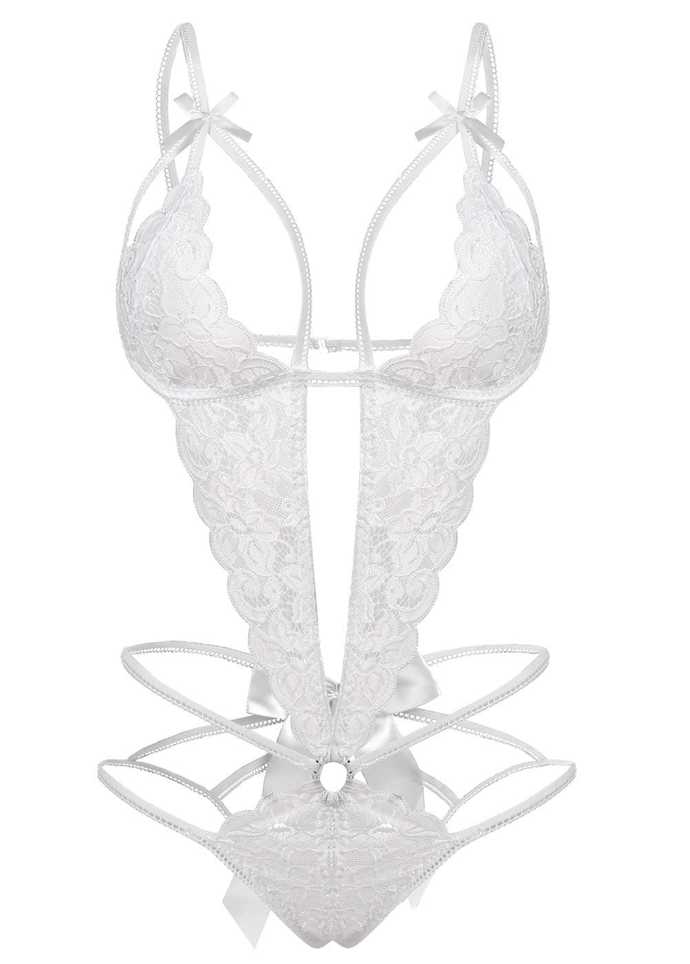 Sponsored Ad - Women's Deep V Lace Teddy One Piece Lingerie Cutout Strappy Lingerie