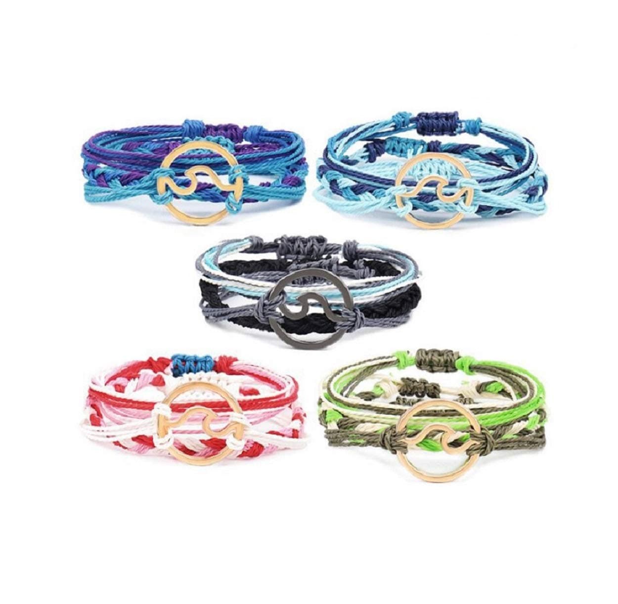 Women Girls Wave Bracelet Beach Braided Rope Bohemian Link Bracelet Set Adjustable Friendship Handmade Waterproof Bracelet