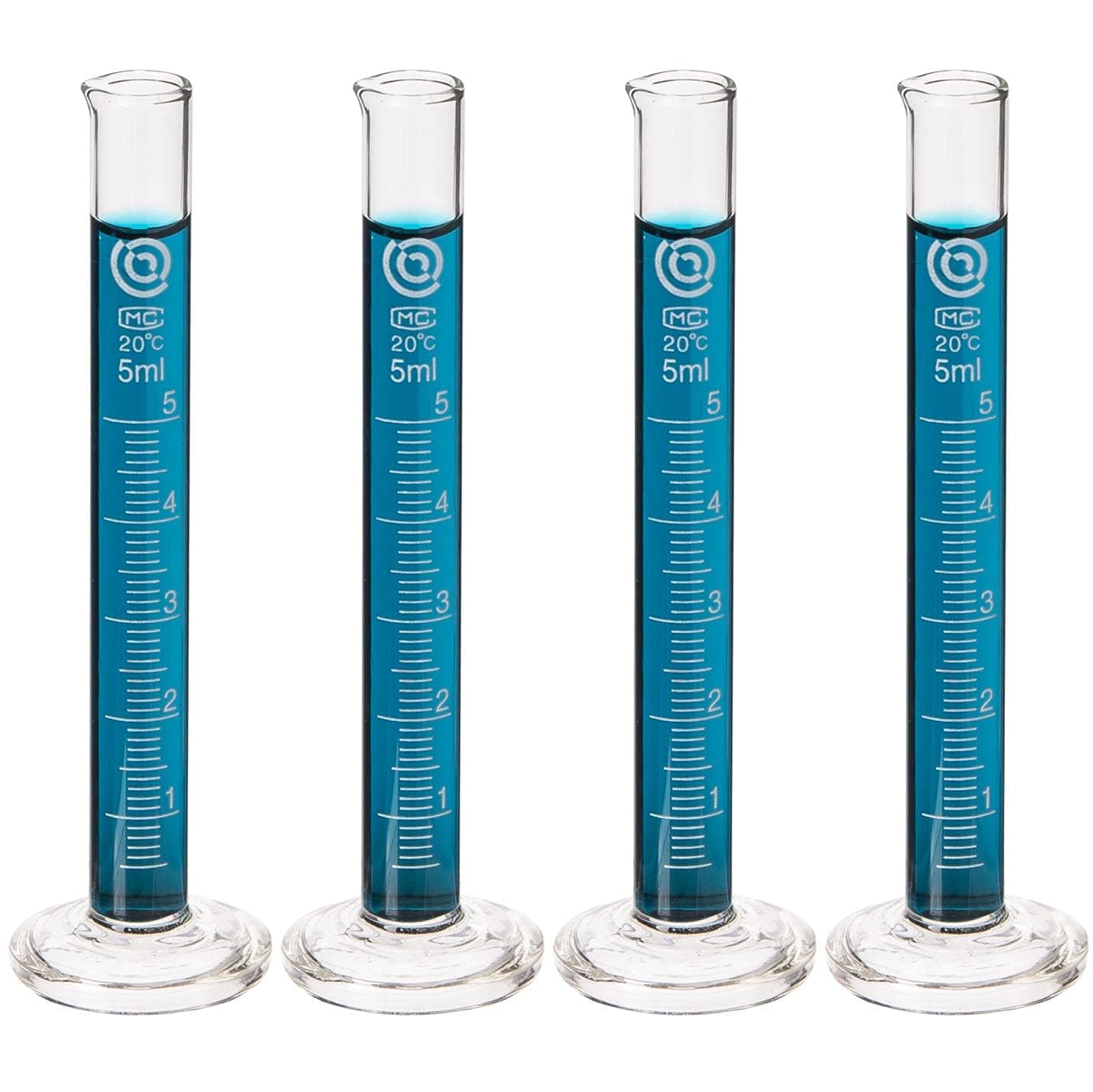 Glass Graduated Cylinders - Education & Research Equipment for Industrial & Academic Labs - Borosilicate Glass Measuring Cups - Science Laboratory & Chemistry Classroom Supplies (5mL, 4-pack)