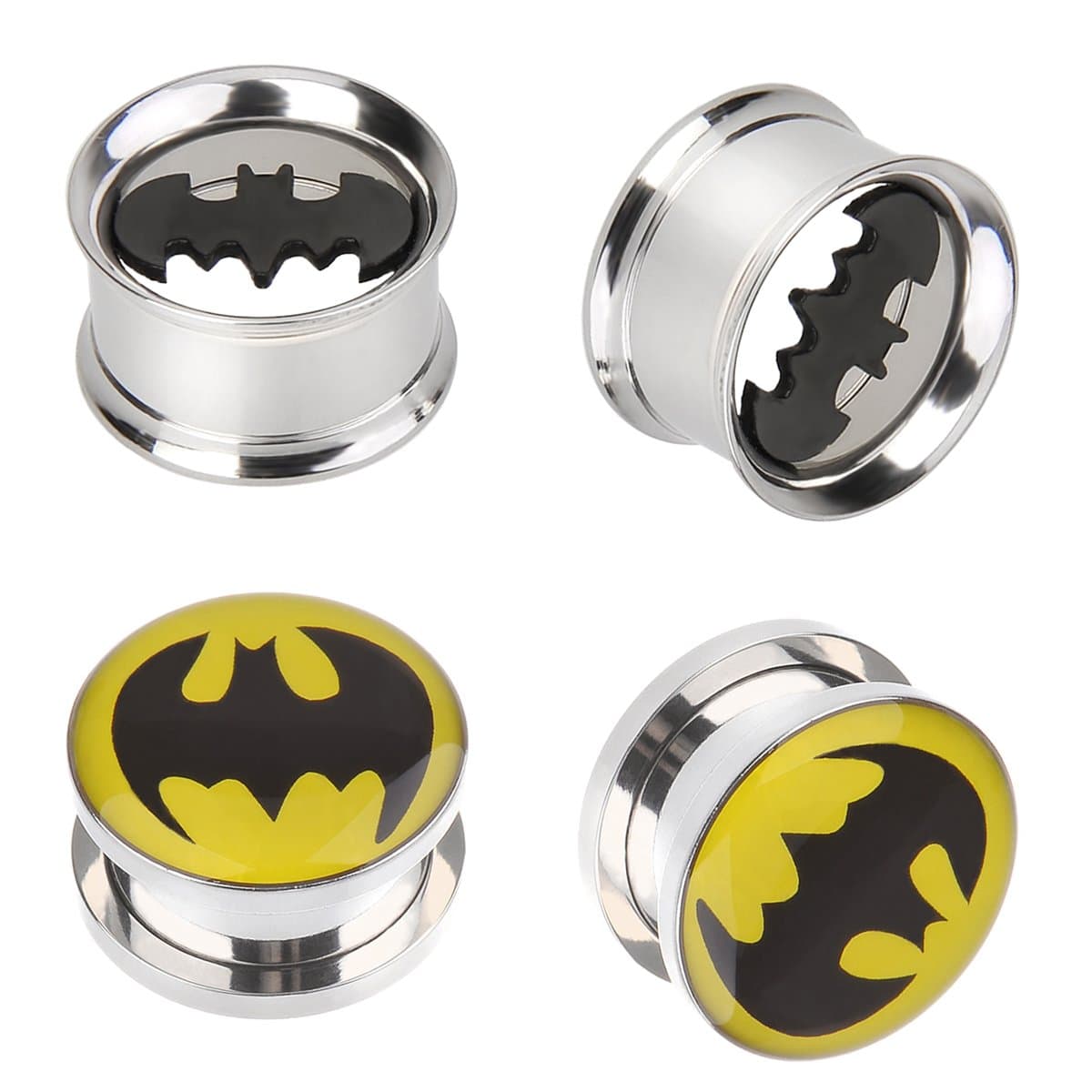Batman Stainless Steel Screw-On Gauges/Tunnels Double Flare Ear Plugs 2 Pairs