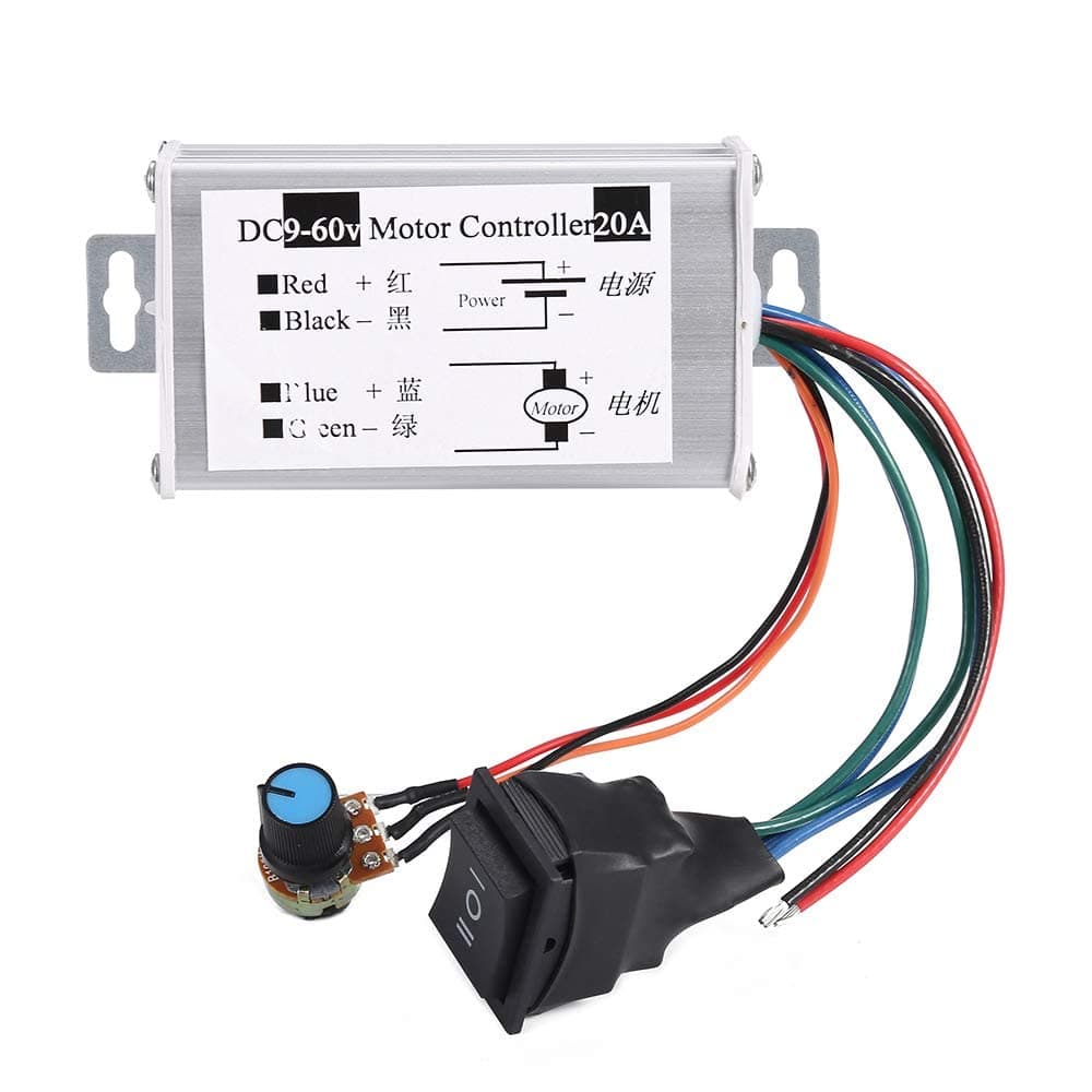 MAKINGTEC DC Motor Speed Controller, Brush Motor Driver Controls Module DC 9V-60V 12V 24V 36V 48V 60V Motor Pulse Width Modulator Regulator 20A 1200W PWM Monitor Dimmer Governor with Switch & Knob