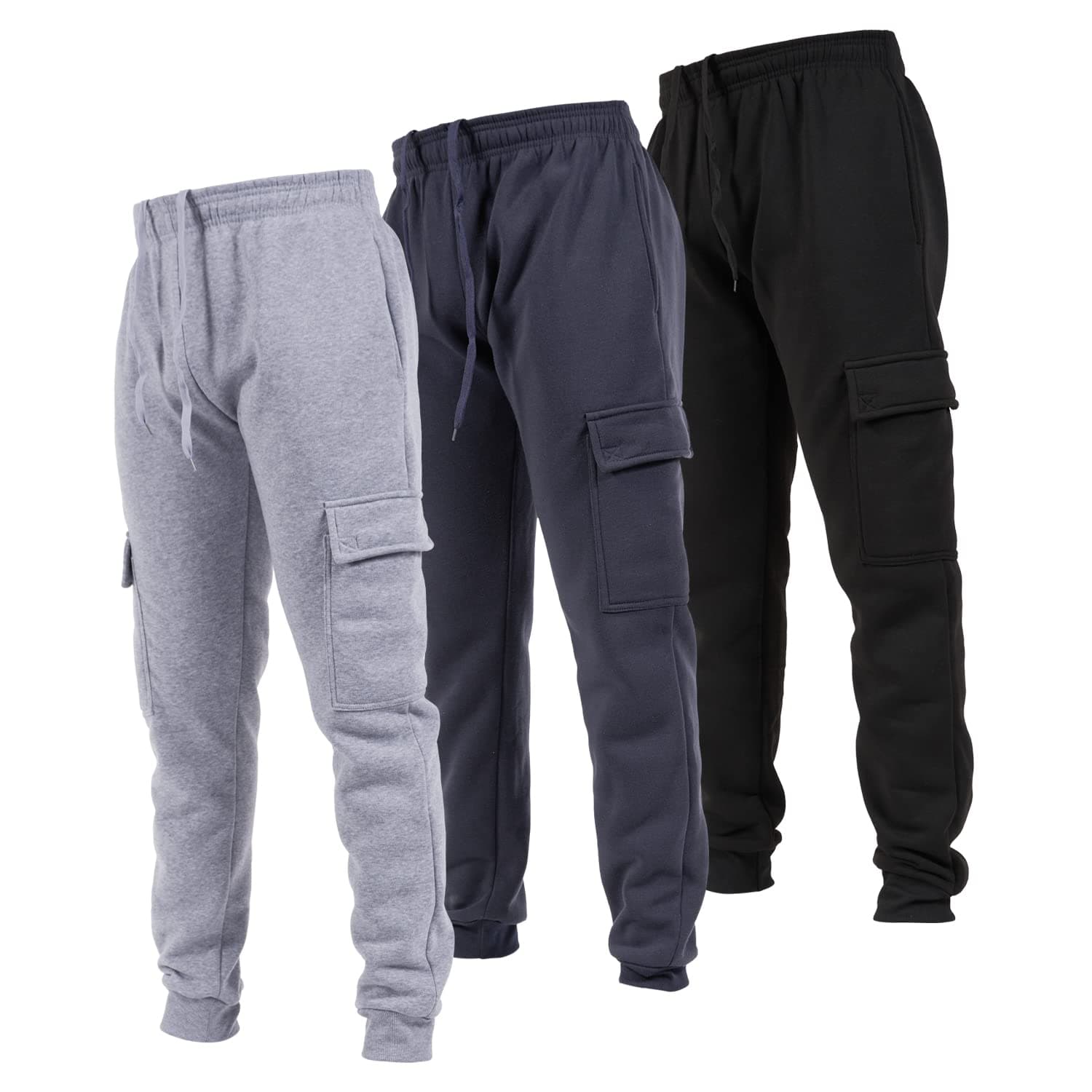 3 Pack Mens Sweatpants, Fleece Cargo Joggers for Men with Pockets